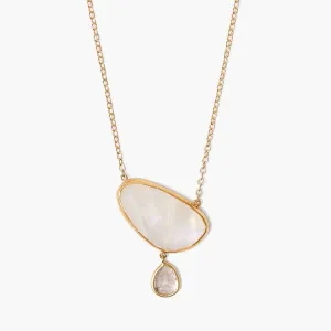 14K Moonstone Diamond Drop Gold Cliff Necklace