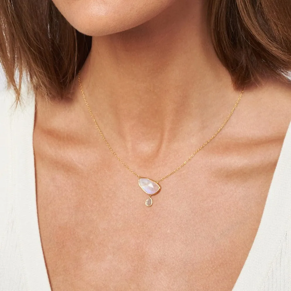 14K Moonstone Diamond Drop Gold Cliff Necklace