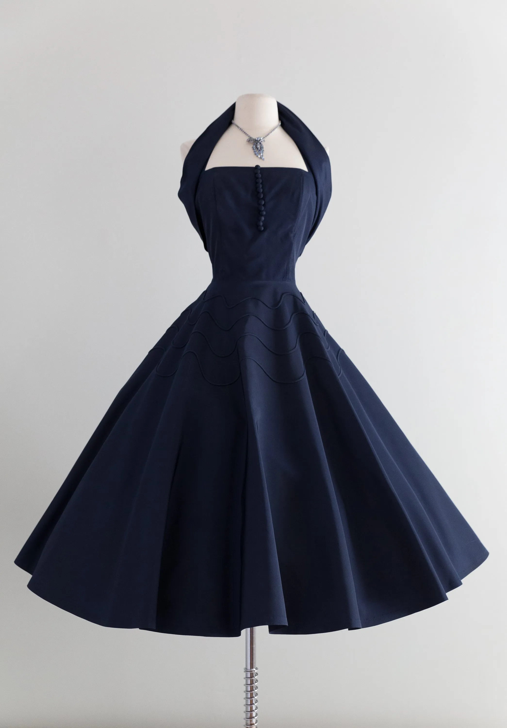 1950's Midnight Blue Taffeta Party Dress By Gigi Young / Waist 30"