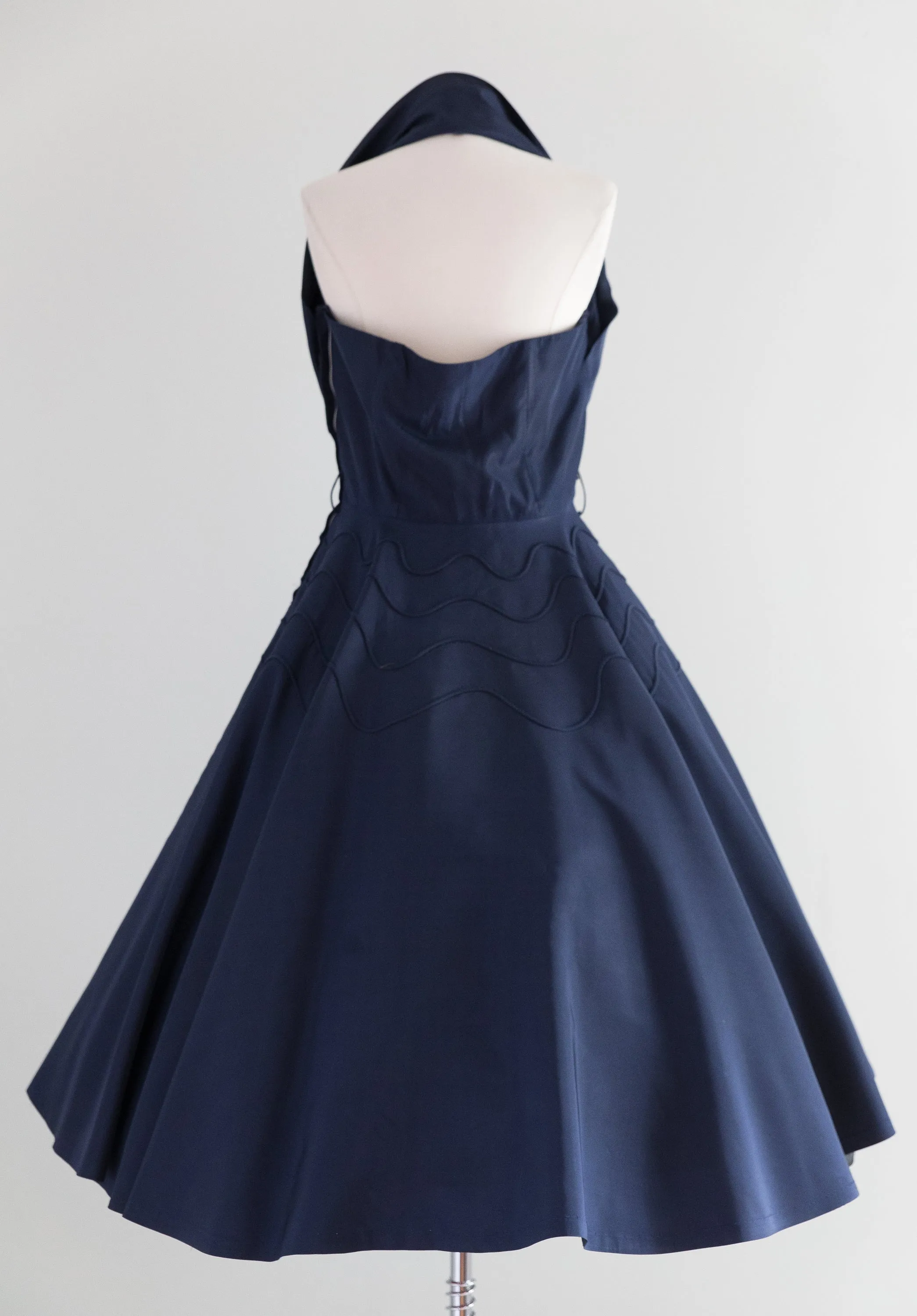 1950's Midnight Blue Taffeta Party Dress By Gigi Young / Waist 30"