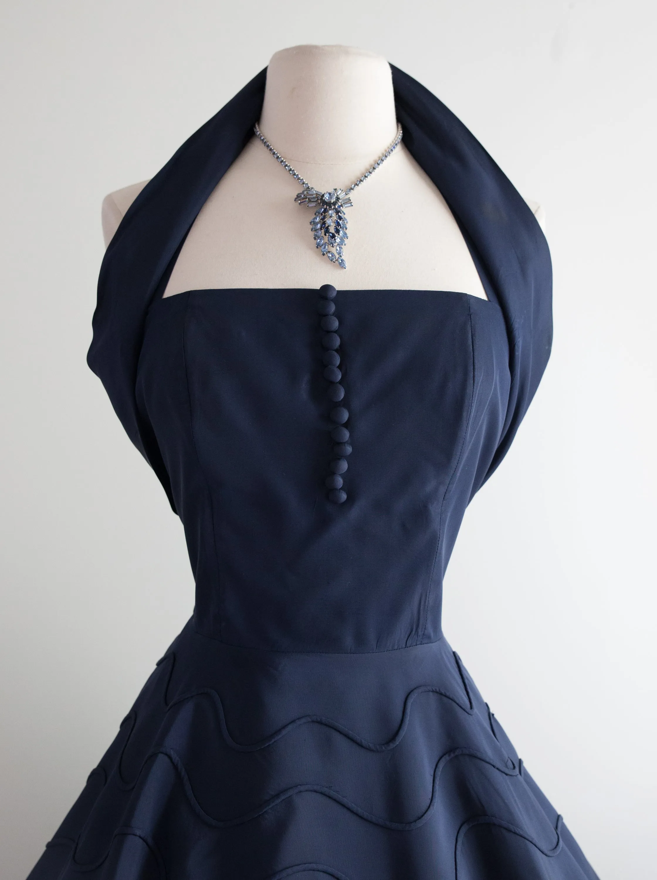 1950's Midnight Blue Taffeta Party Dress By Gigi Young / Waist 30"