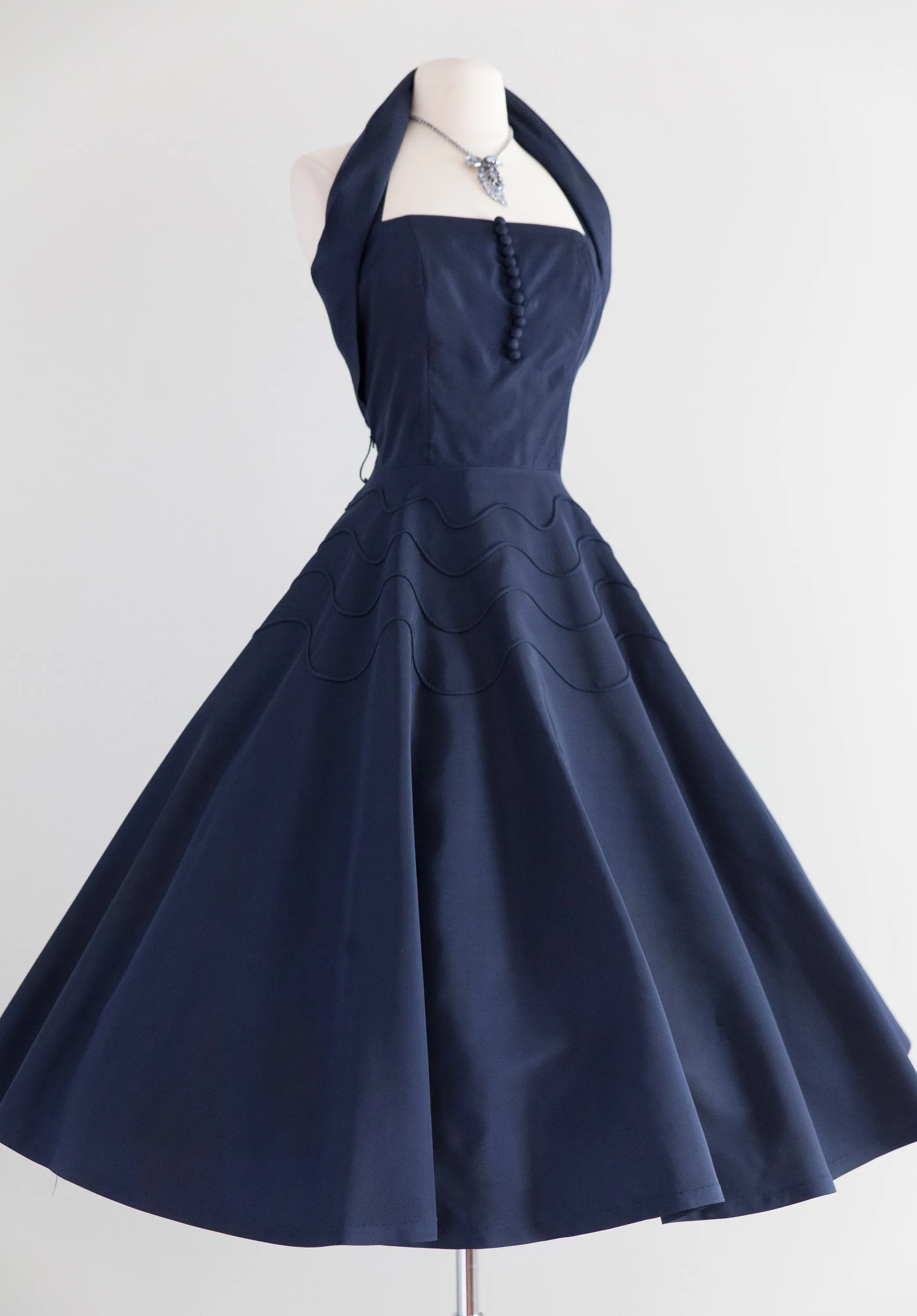 1950's Midnight Blue Taffeta Party Dress By Gigi Young / Waist 30"