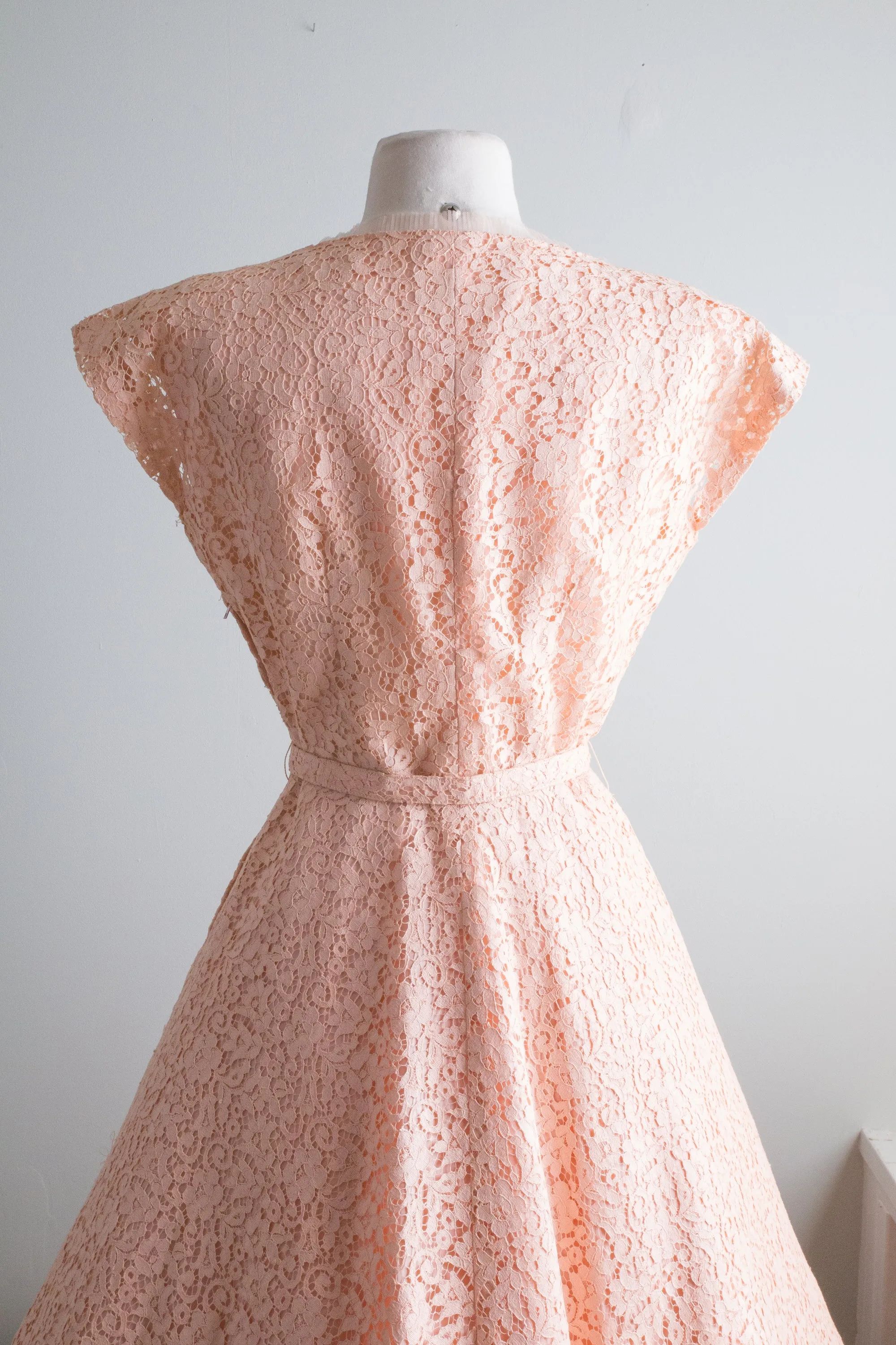 1950's Pale Pink Lace Party Dress With Soutache / Waist 28