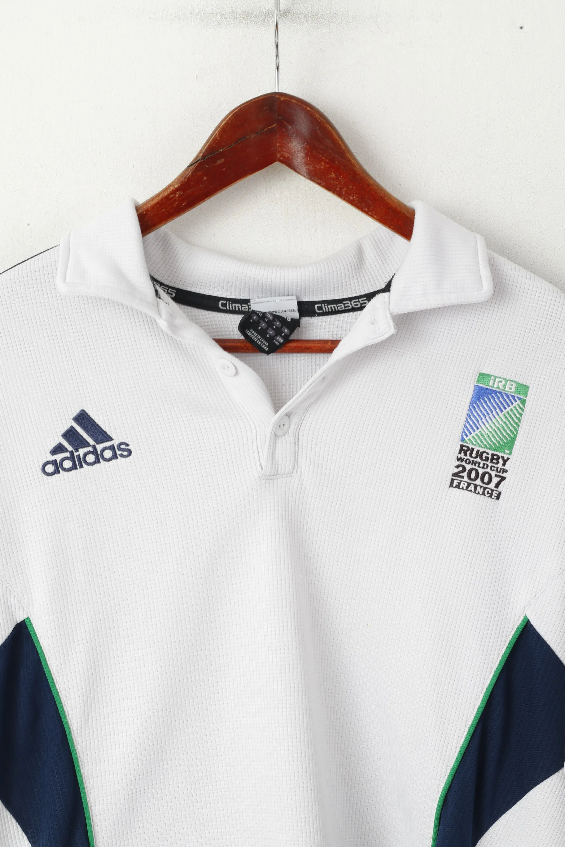 Adidas IRB Men M Polo Shirt White 2007 Rugby World Cup France Vintage Top