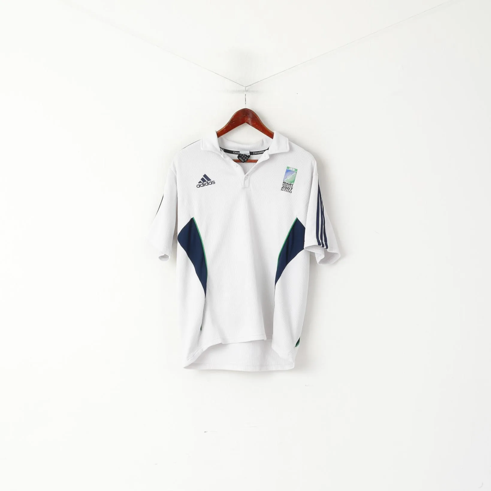 Adidas IRB Men M Polo Shirt White 2007 Rugby World Cup France Vintage Top