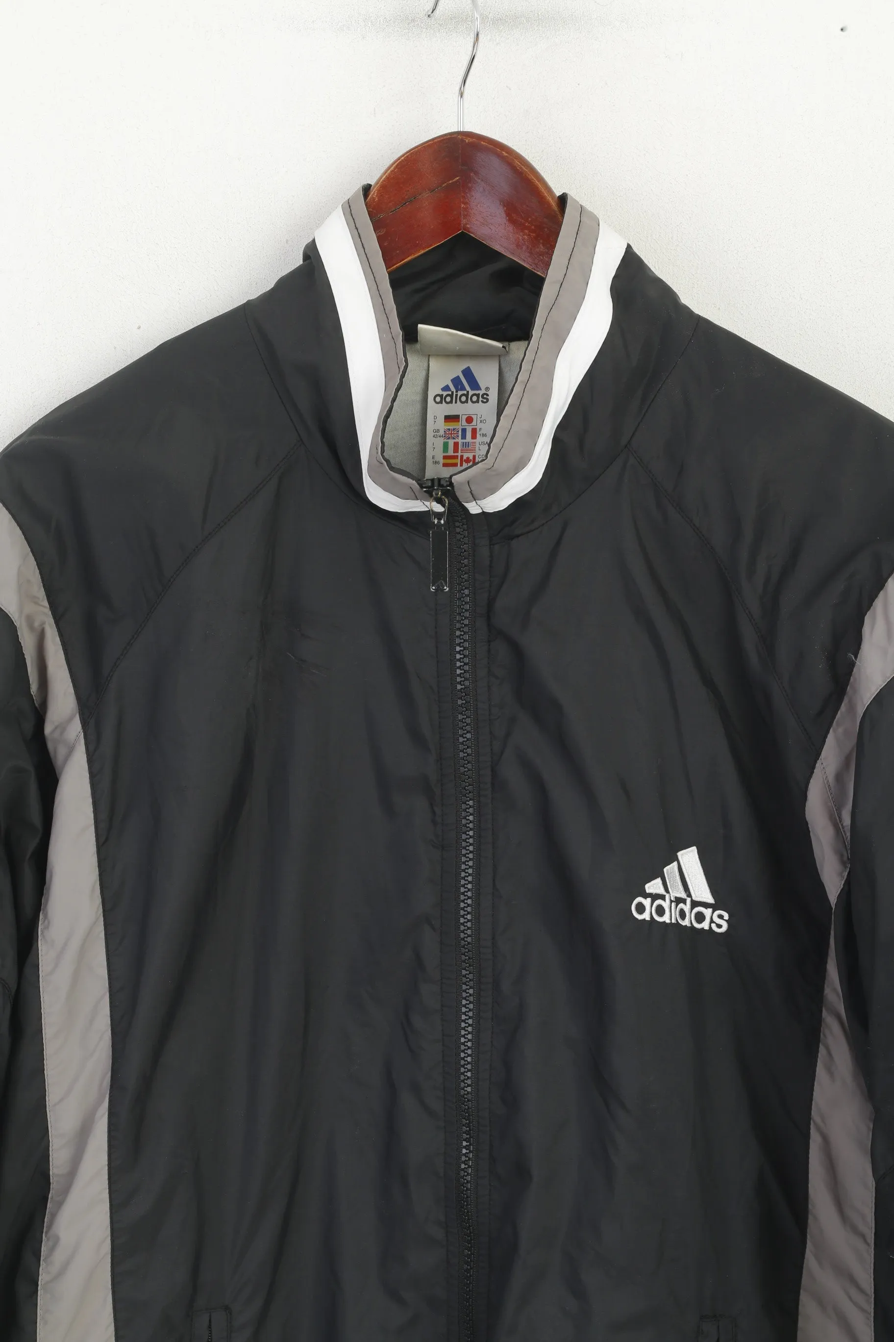 Adidas Men L 186 Jacket Black Vintage Nylon Bomber '00 Full Zipper Track Top