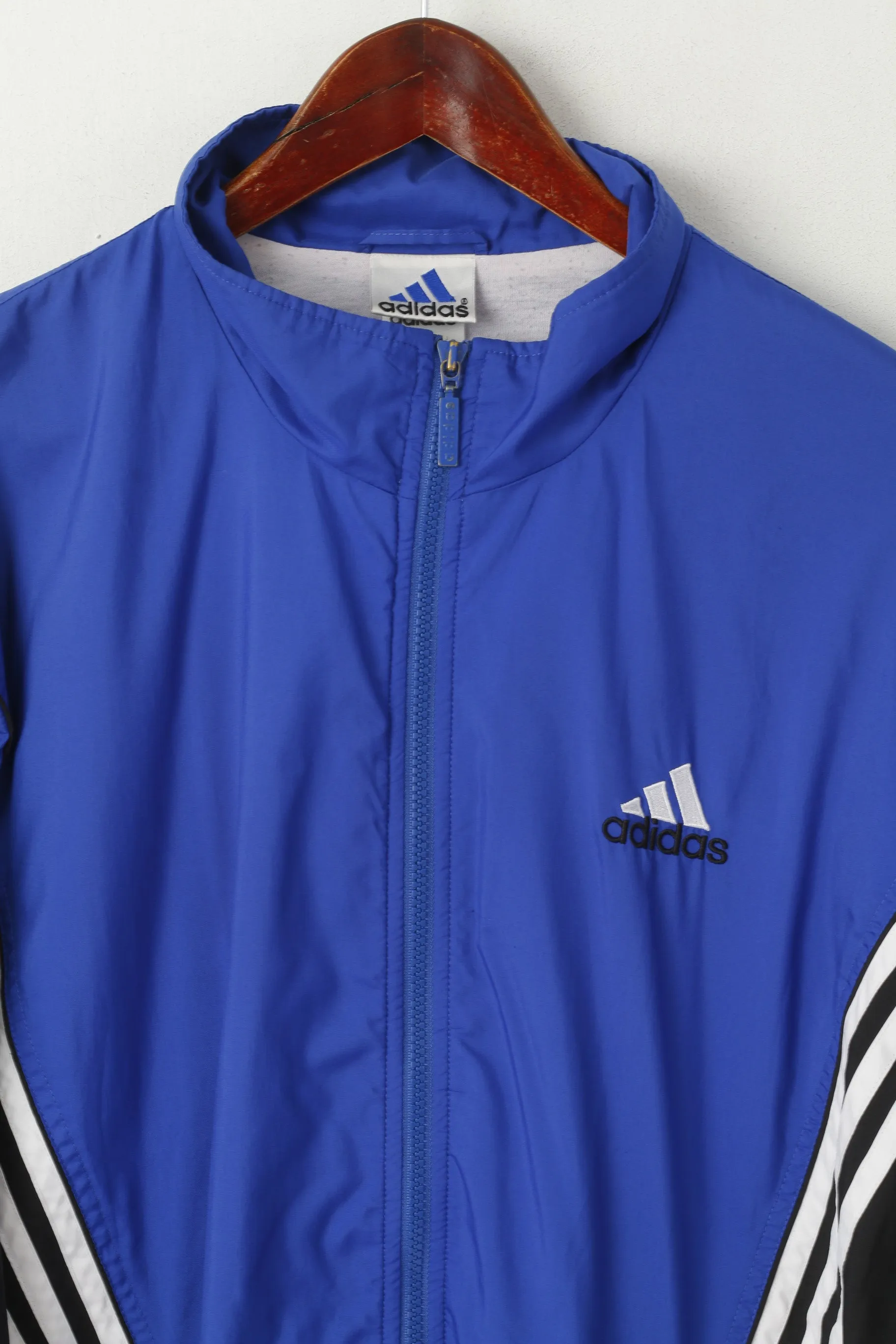 Adidas Men L 186 Jacket Blue Vintage Zip Up Bomber Active '00 Sportswear Top