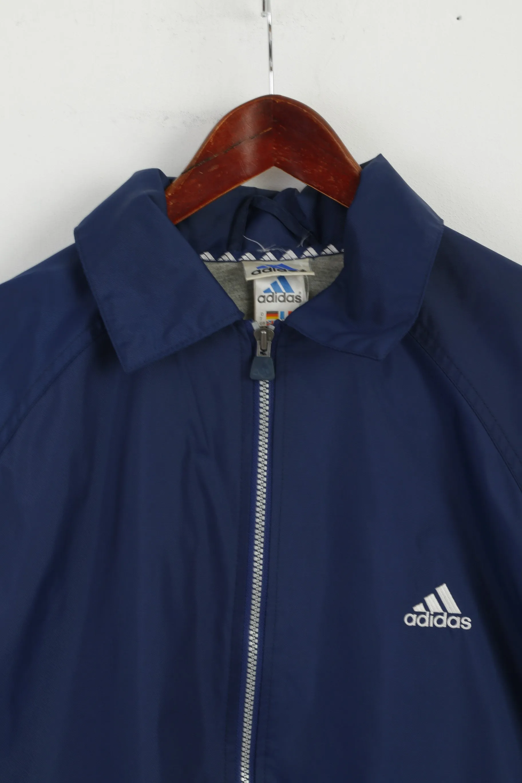 Adidas Men L 186 Jacket Navy Classic Harrington Vintage Nylon Waterproof Zip Up Top