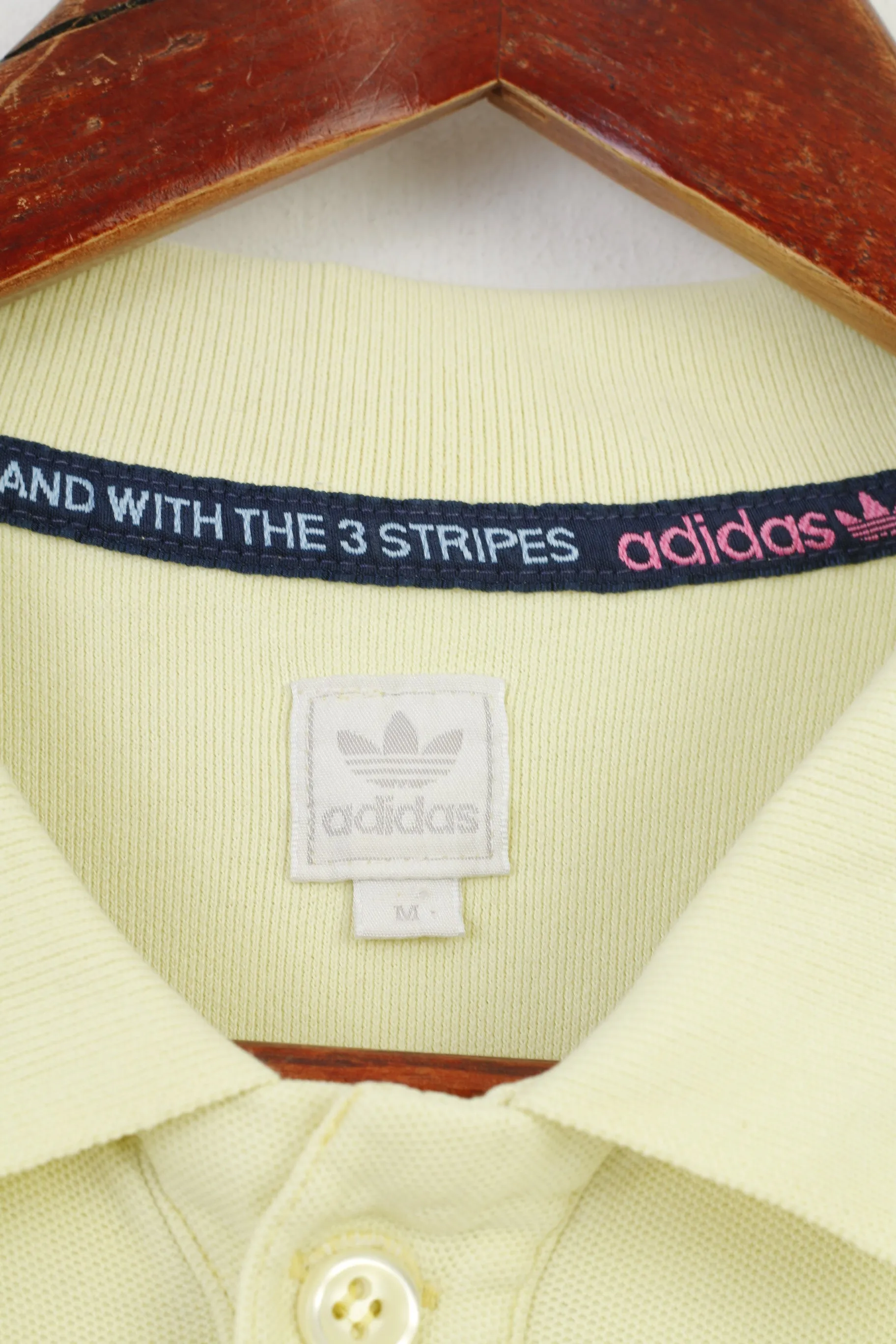 Adidas Men M Polo Shirt Yellow Buttons Detailed  3 Stripes Short Sleeve Top