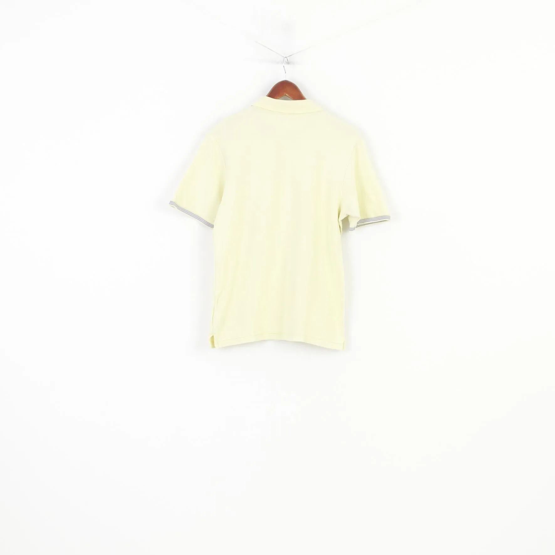 Adidas Men M Polo Shirt Yellow Buttons Detailed  3 Stripes Short Sleeve Top