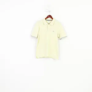 Adidas Men M Polo Shirt Yellow Buttons Detailed  3 Stripes Short Sleeve Top