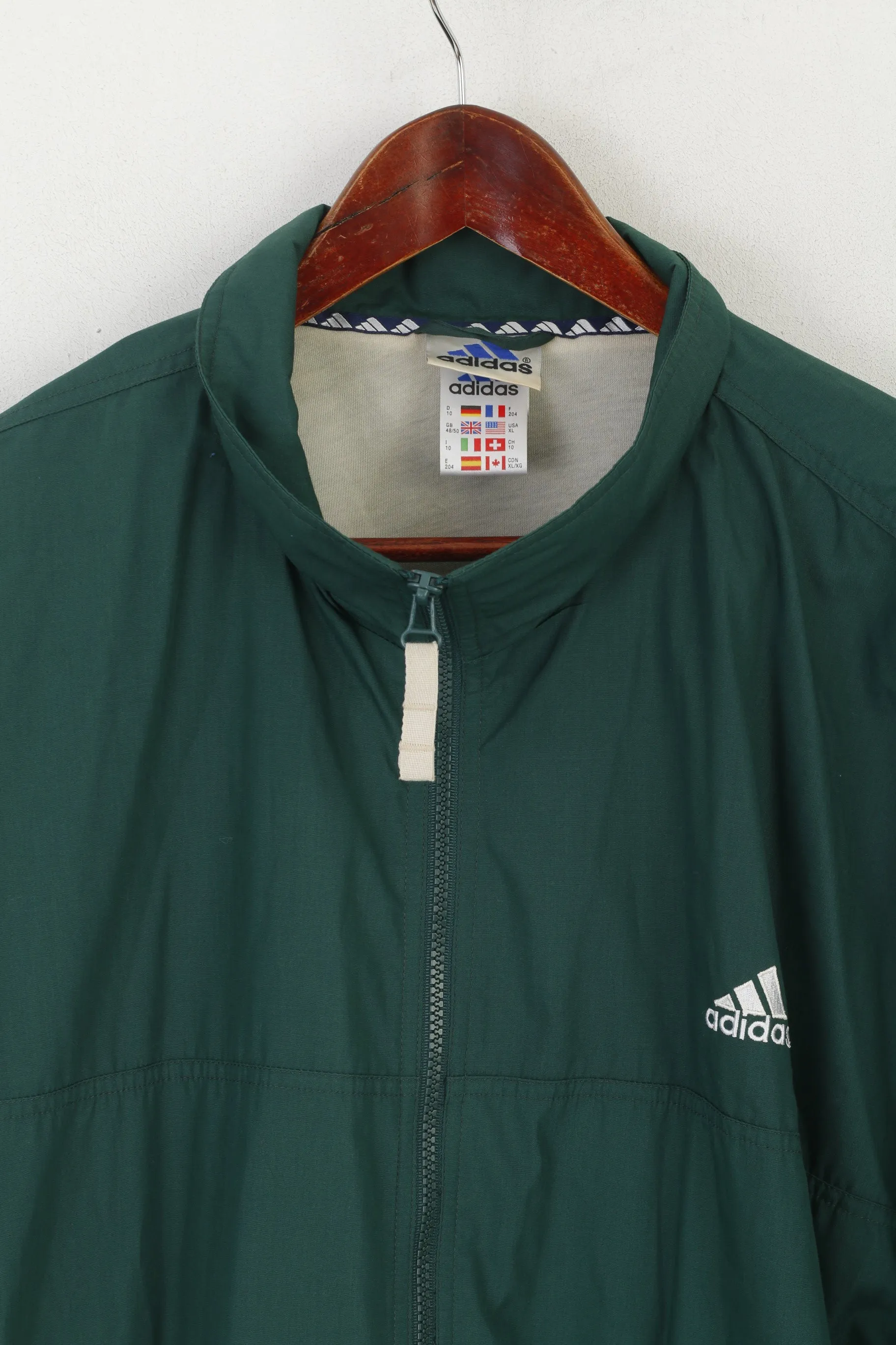 Adidas Men XL Jacket Green Vintage Full Zipper Bomber Sportswear 90s Top