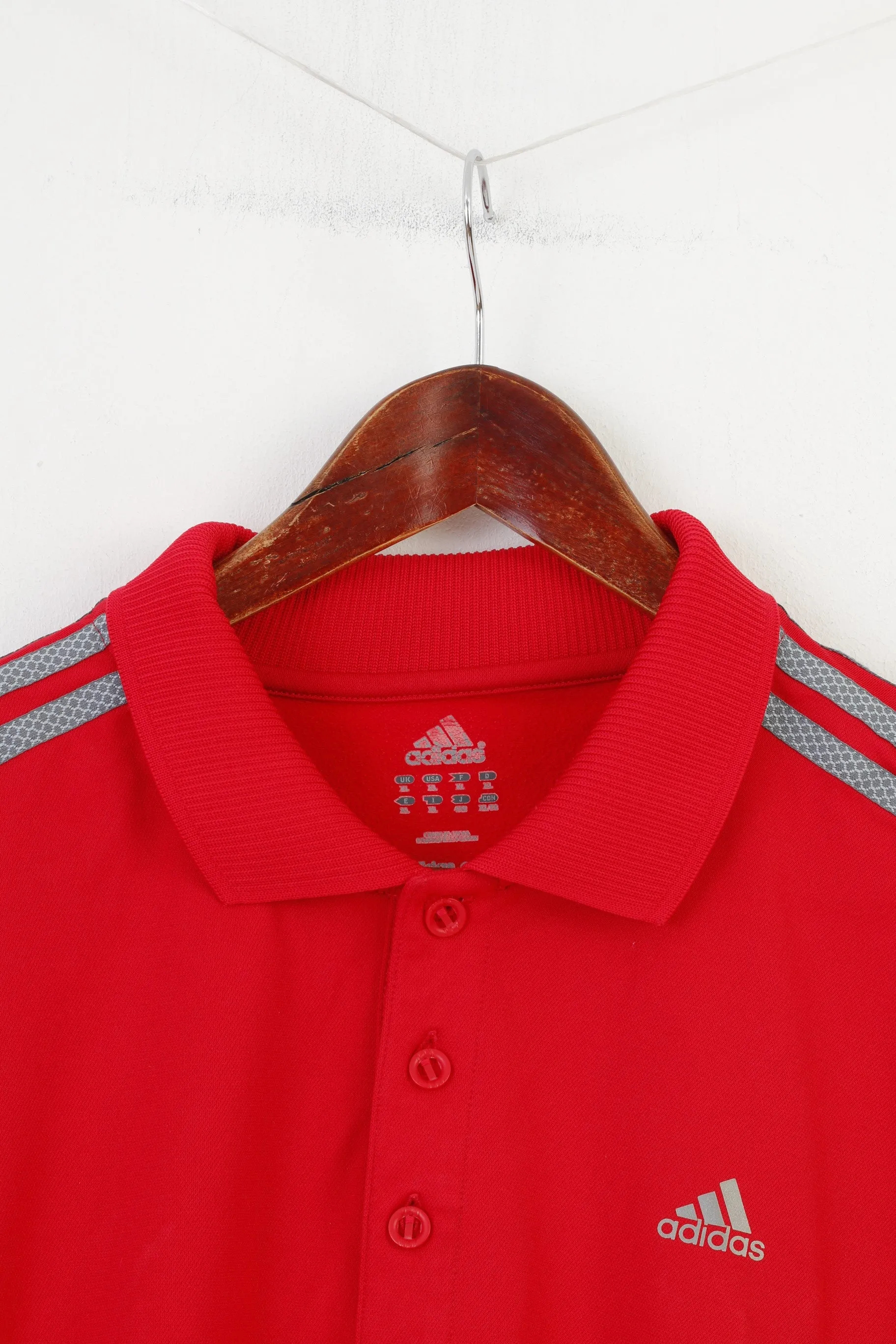 Adidas Men XL Polo Shirt Red Jersey Vintage Sportswear 3 Stripes Vintage Sport Top