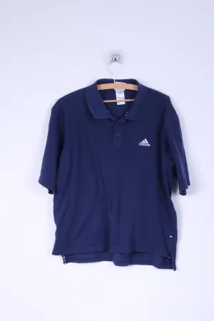 Adidas Mens L (M) Polo Shirt Cotton Navy Detailed Buttons Sport Top