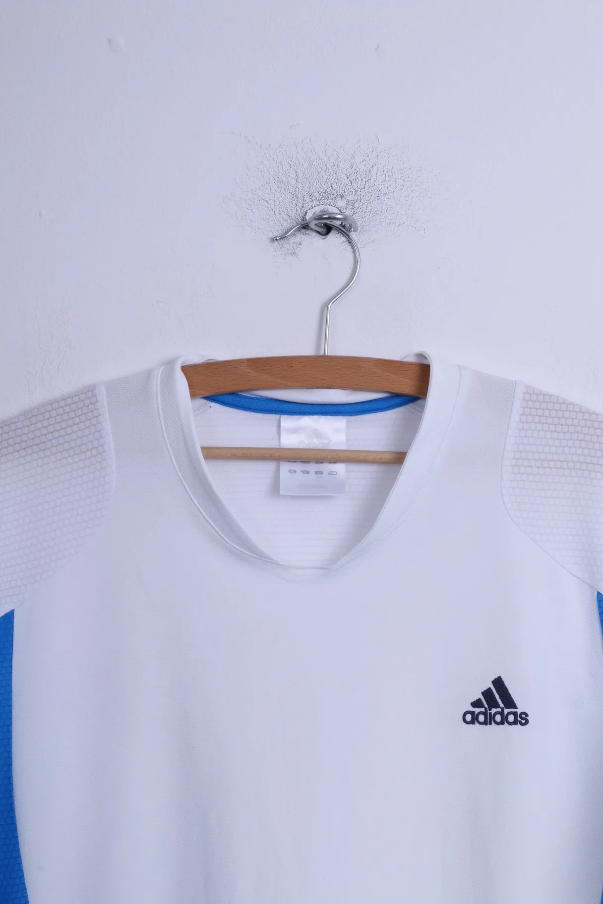 Adidas Mens L Shirt White/Blue Climacool System Sportswear