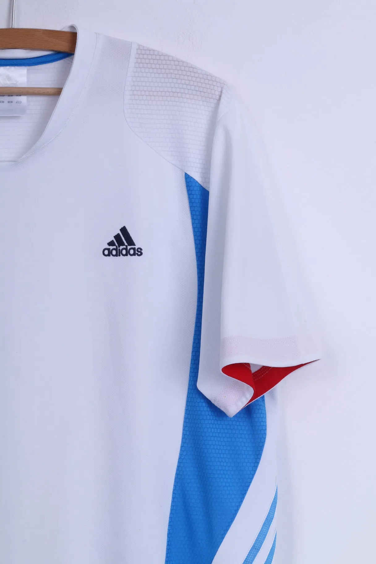 Adidas Mens L Shirt White/Blue Climacool System Sportswear