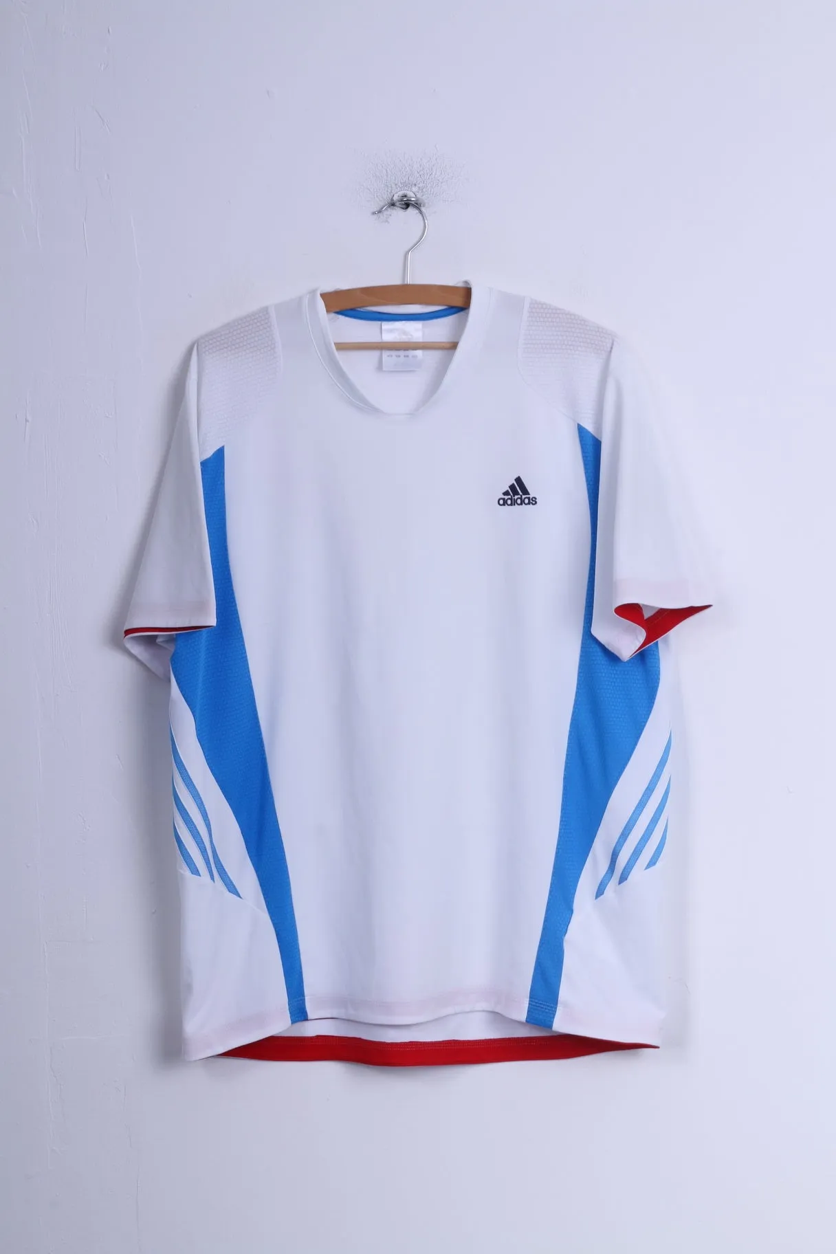 Adidas Mens L Shirt White/Blue Climacool System Sportswear