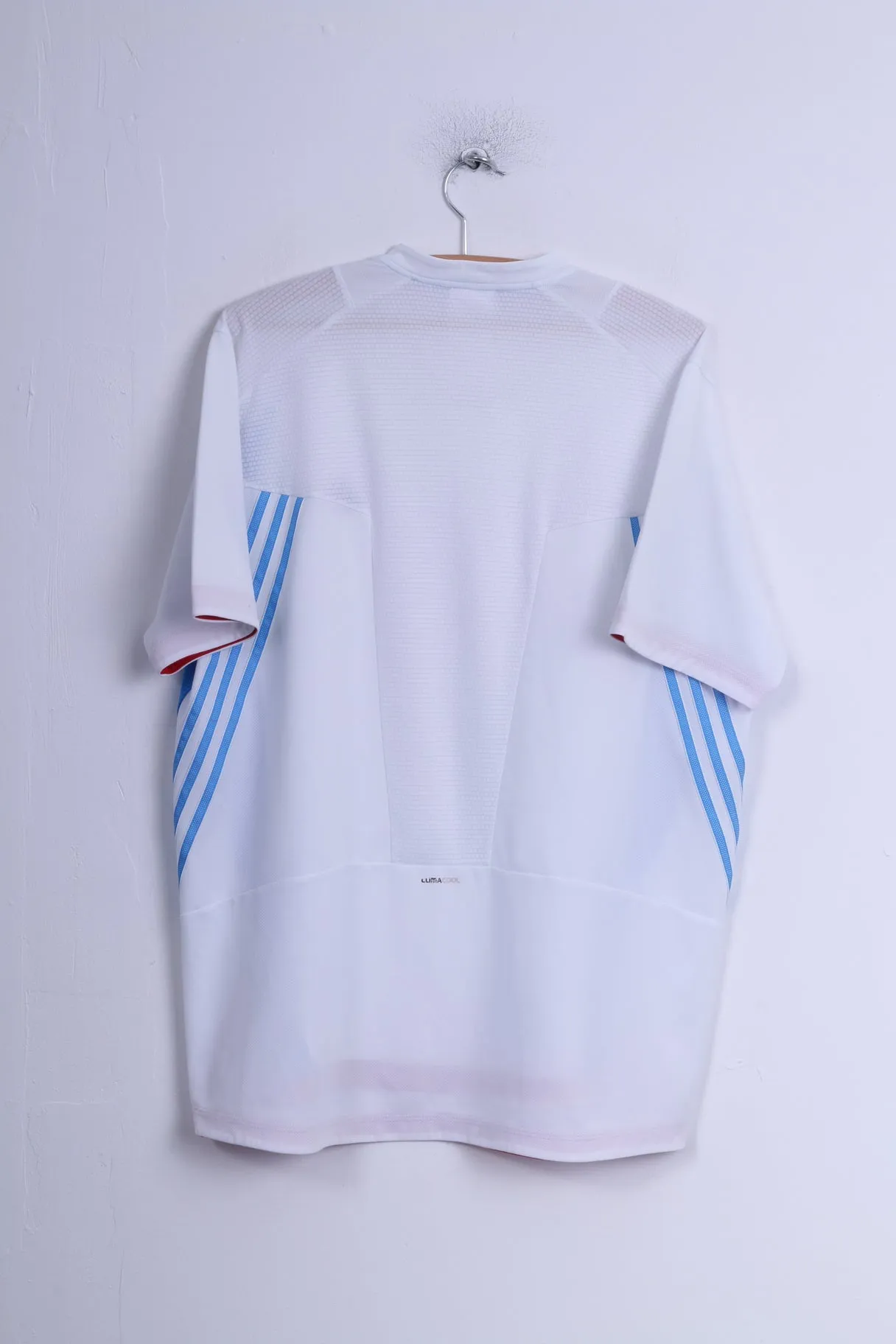 Adidas Mens L Shirt White/Blue Climacool System Sportswear