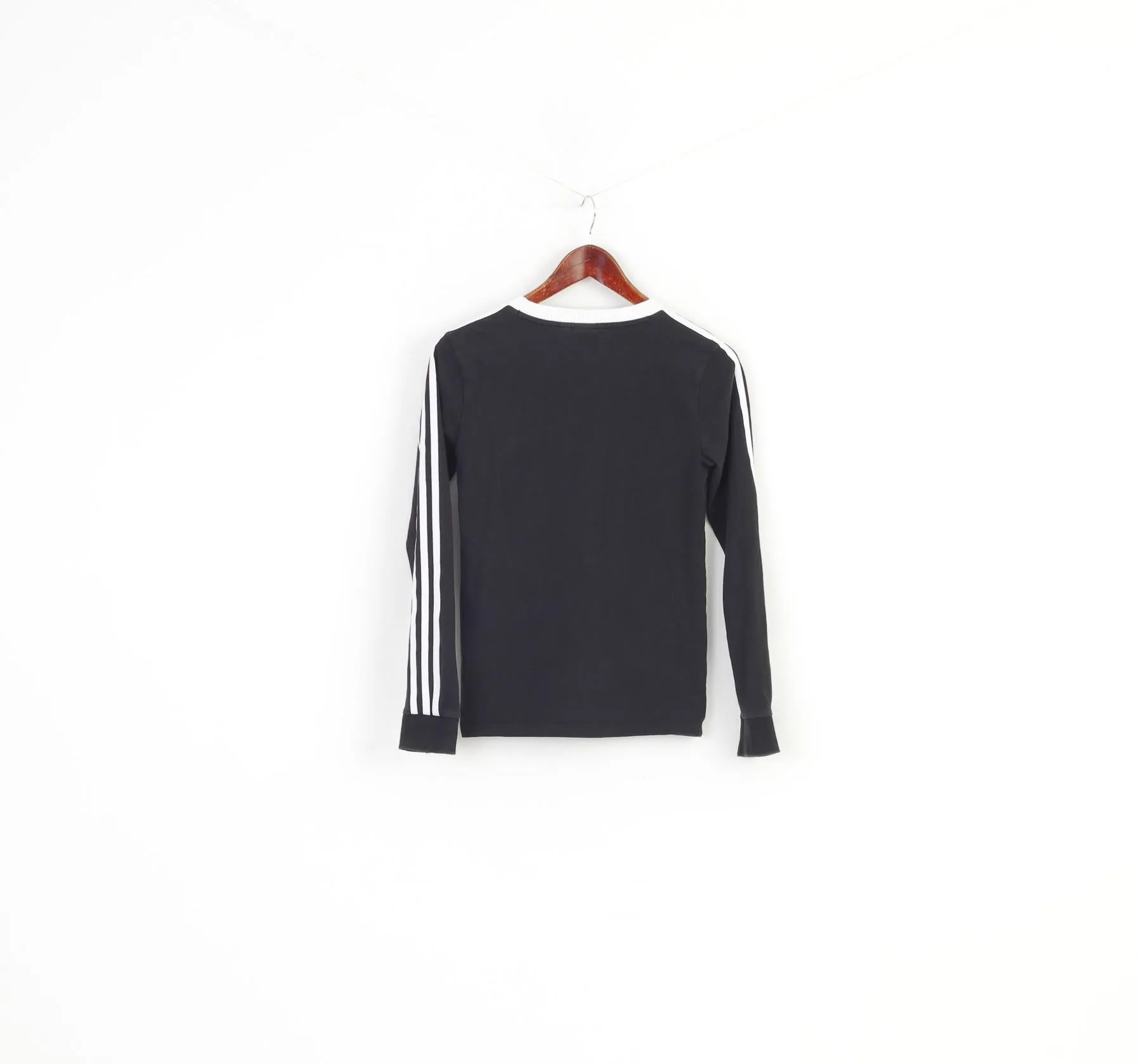 Adidas Woman XS Shirt  Cotton Black Long Sleeve 3Stripes Classic Top