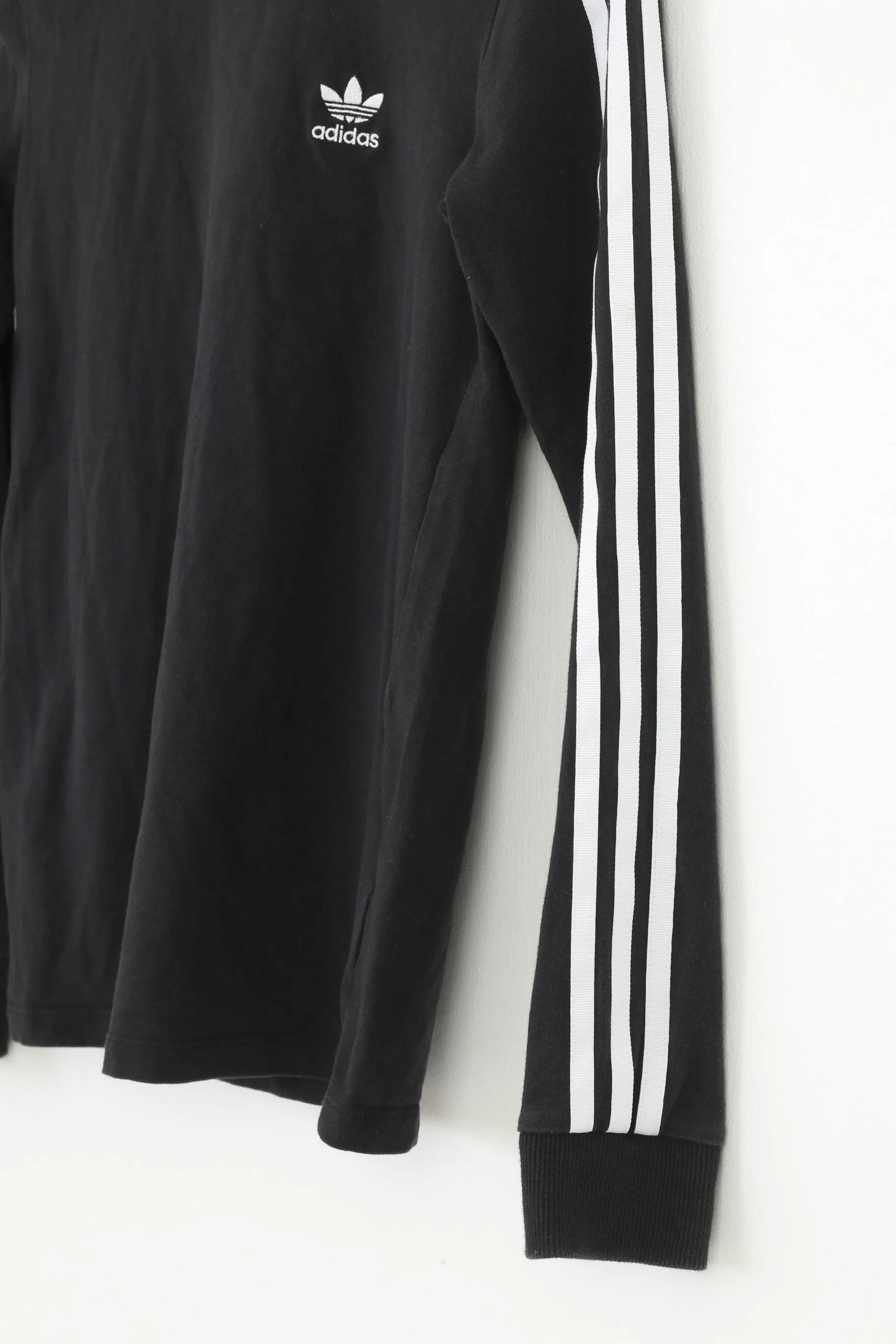 Adidas Woman XS Shirt  Cotton Black Long Sleeve 3Stripes Classic Top