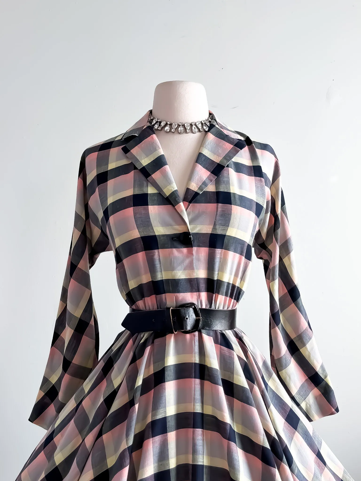 Adorable 1980's Cotton Plaid Picnic Dress / Sz M