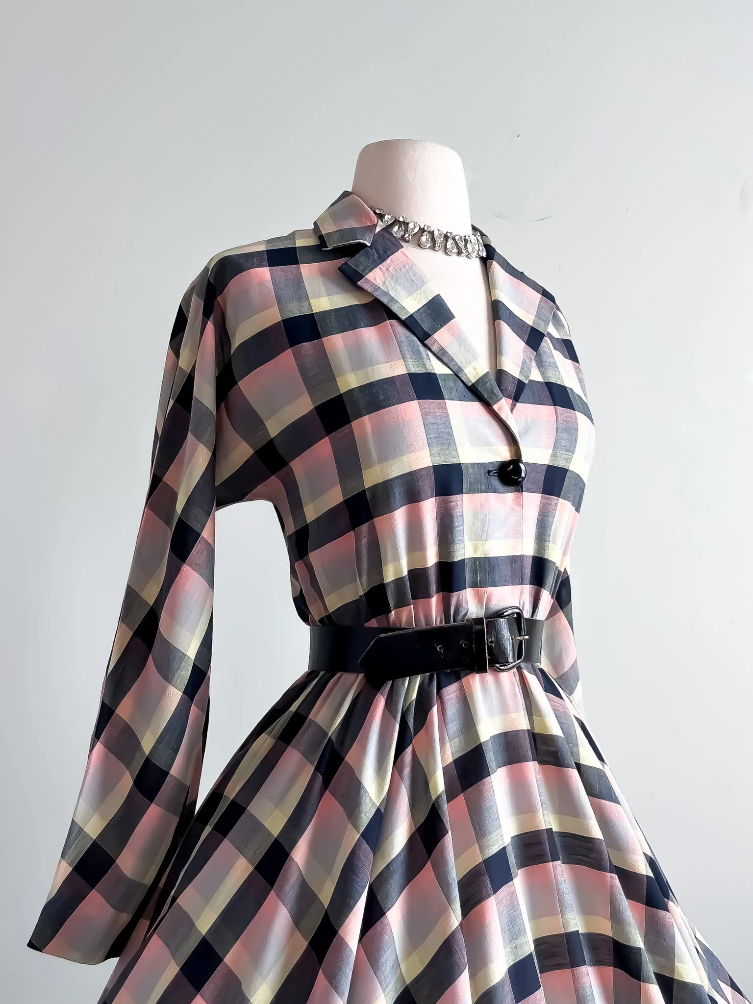 Adorable 1980's Cotton Plaid Picnic Dress / Sz M