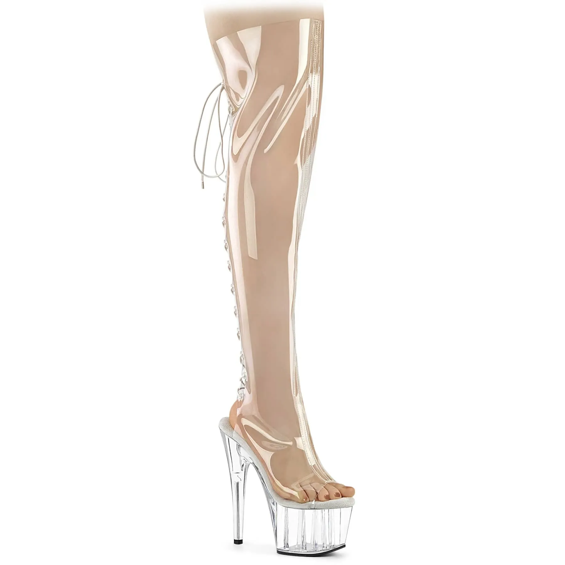 ADORE-3019C Clear Thigh High Peep Toe Boots