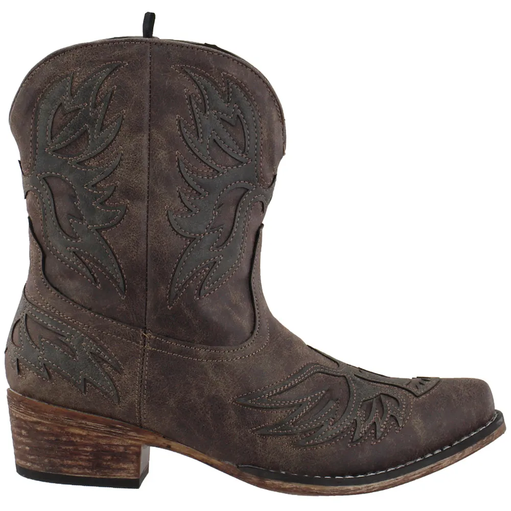 Amelia Tooled Inlay Snip Toe Cowboy Booties