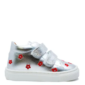 Atlanta Mocassin Silver and Red Flower Baby Sneaker