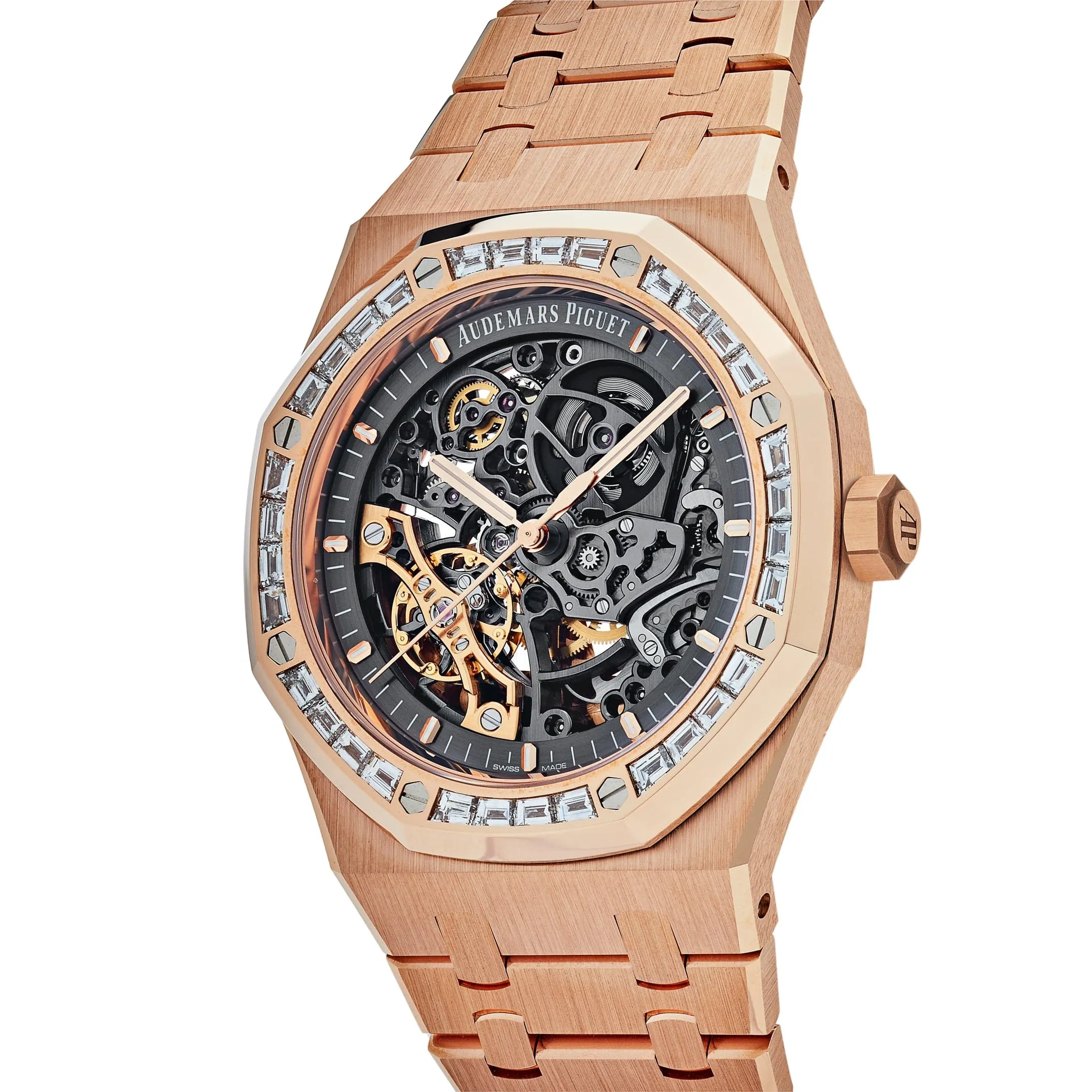 Audemars Piguet Royal Oak 15412OR.ZZ.1220OR.01 Double Balance Wheel Openworked Rose Gold Baguette Bezel (2021)