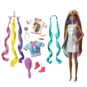 Barbie Fantasy Hair Fashion Doll With Colorful Brunette Hair, Accessories And Clothes