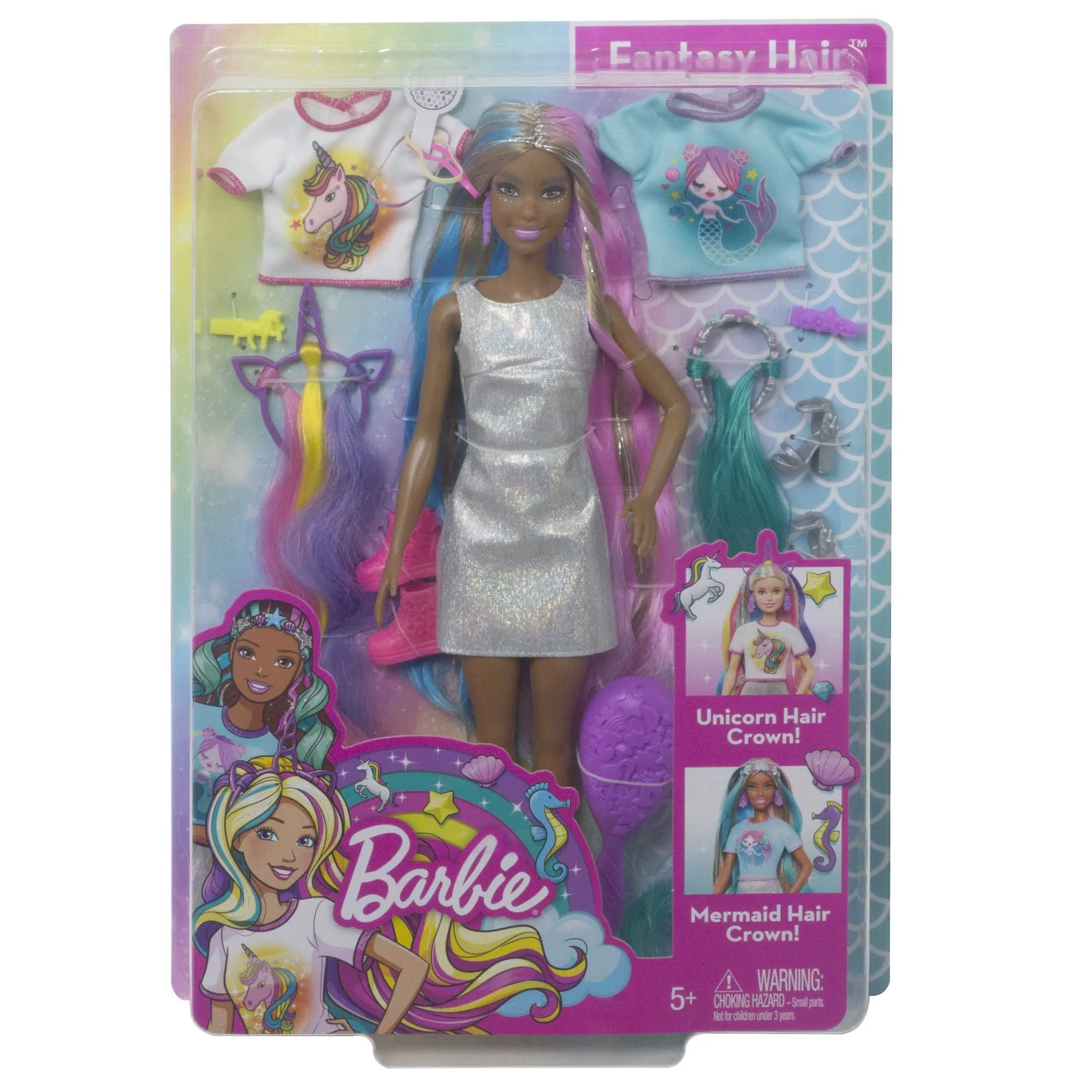 Barbie Fantasy Hair Fashion Doll With Colorful Brunette Hair, Accessories And Clothes