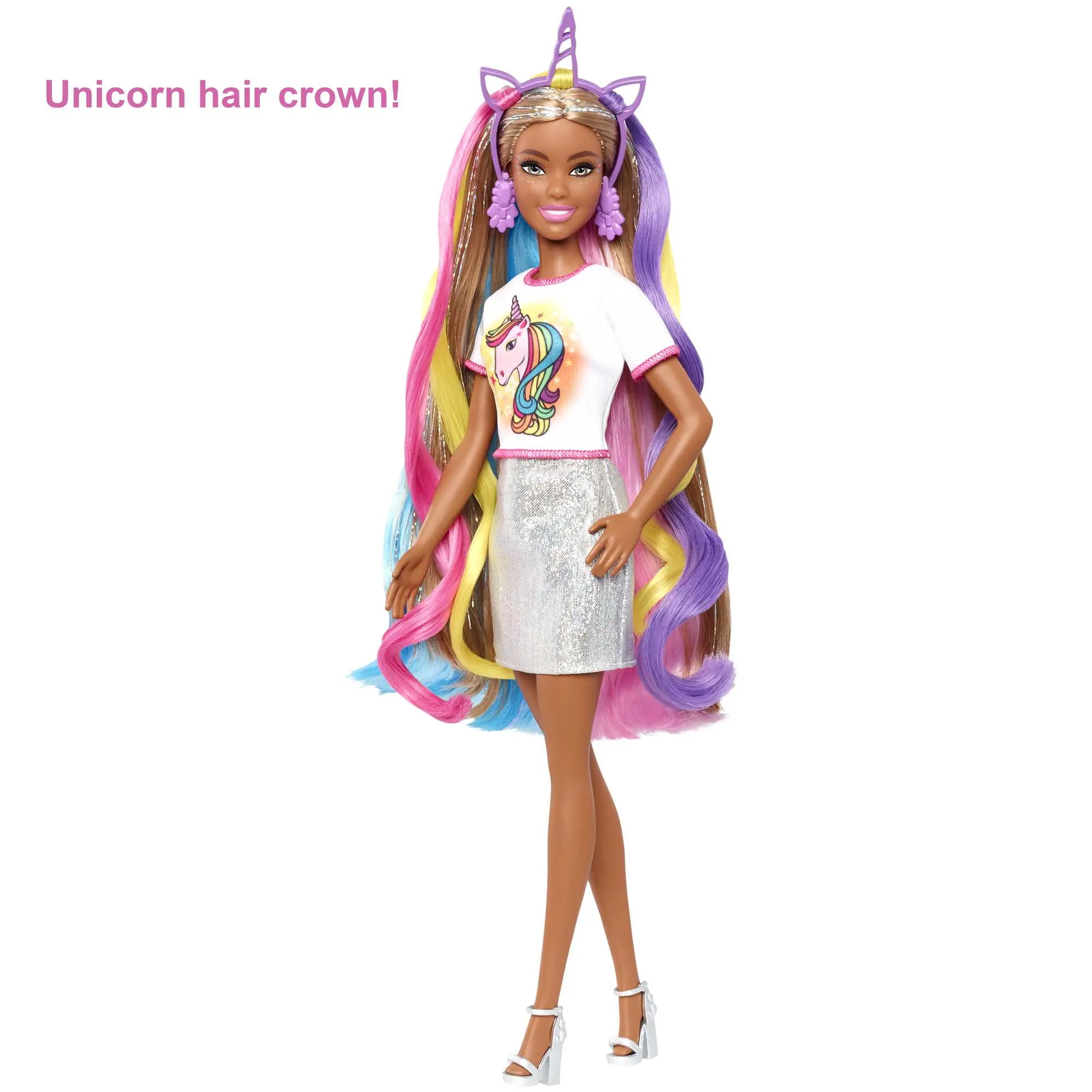 Barbie Fantasy Hair Fashion Doll With Colorful Brunette Hair, Accessories And Clothes