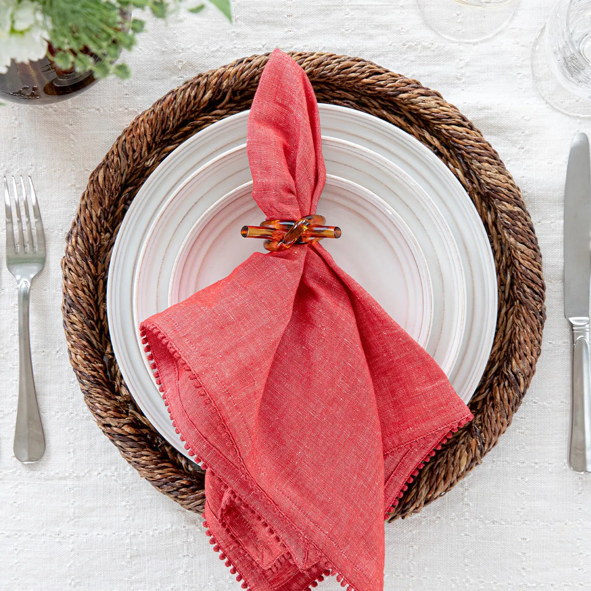 Berry Trim Napkin - Red