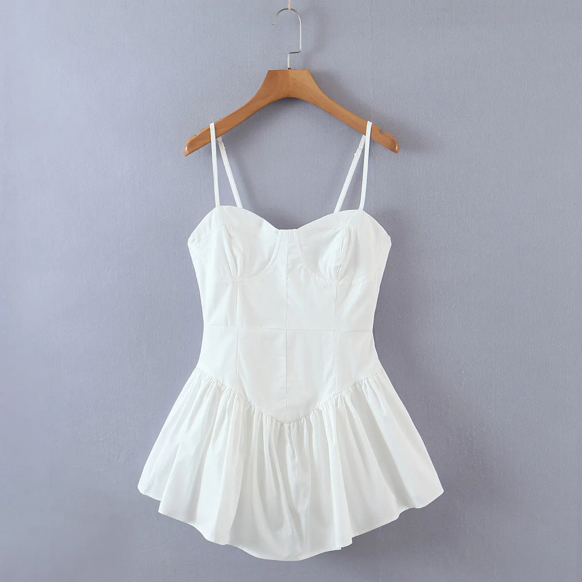 BerryBetty - Annet Solid White Spaghetti Strap Mini Dress