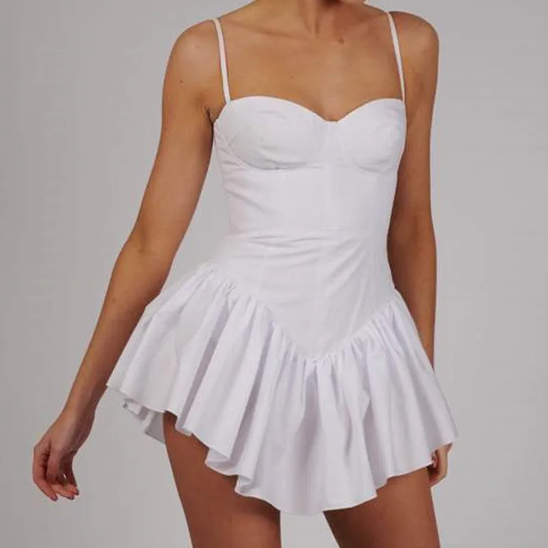 BerryBetty - Annet Solid White Spaghetti Strap Mini Dress