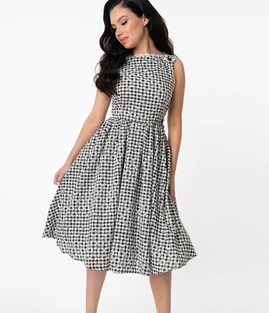 Black and White Gingham Eyelet Livvie Swing Dress