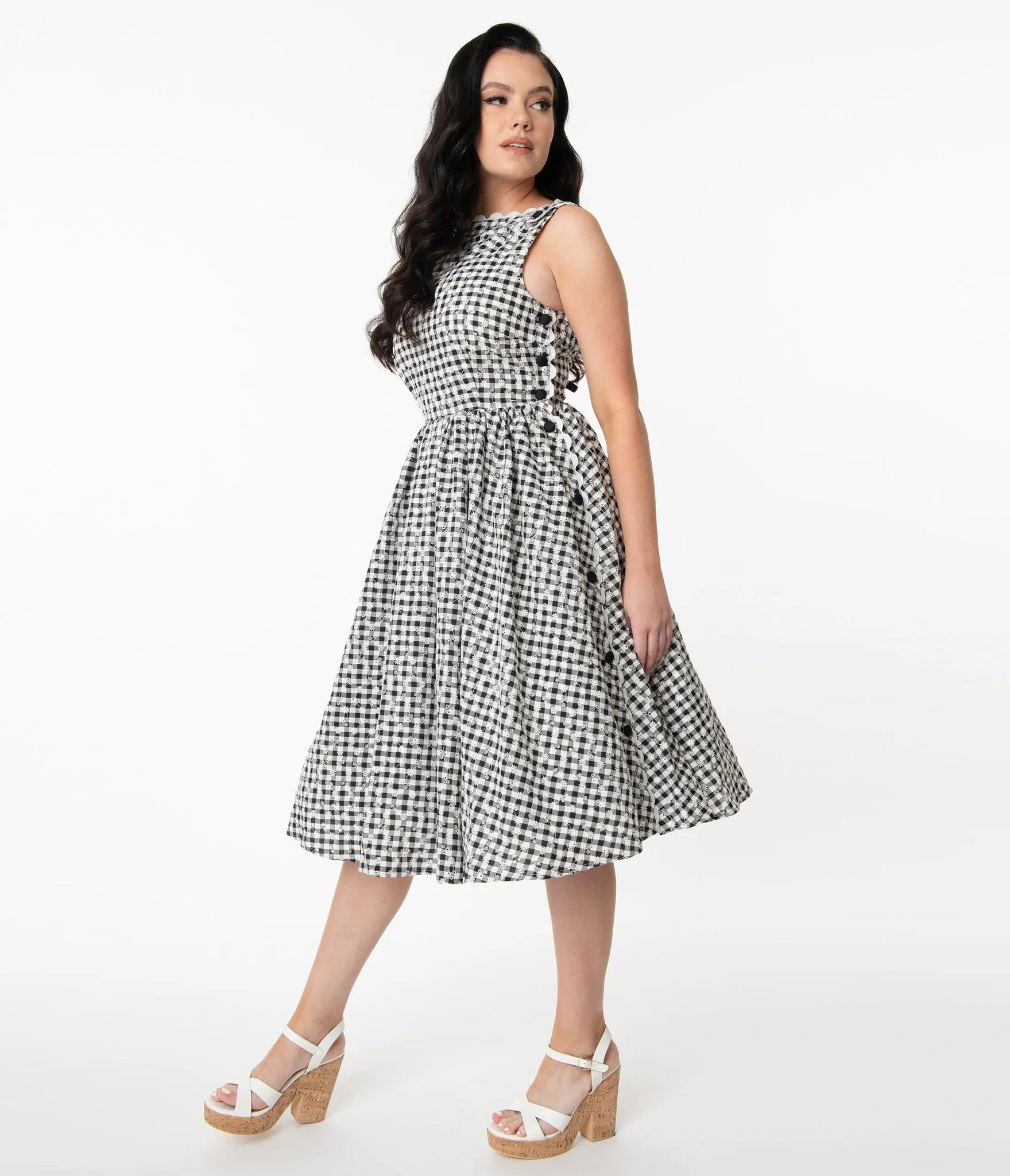 Black and White Gingham Eyelet Livvie Swing Dress