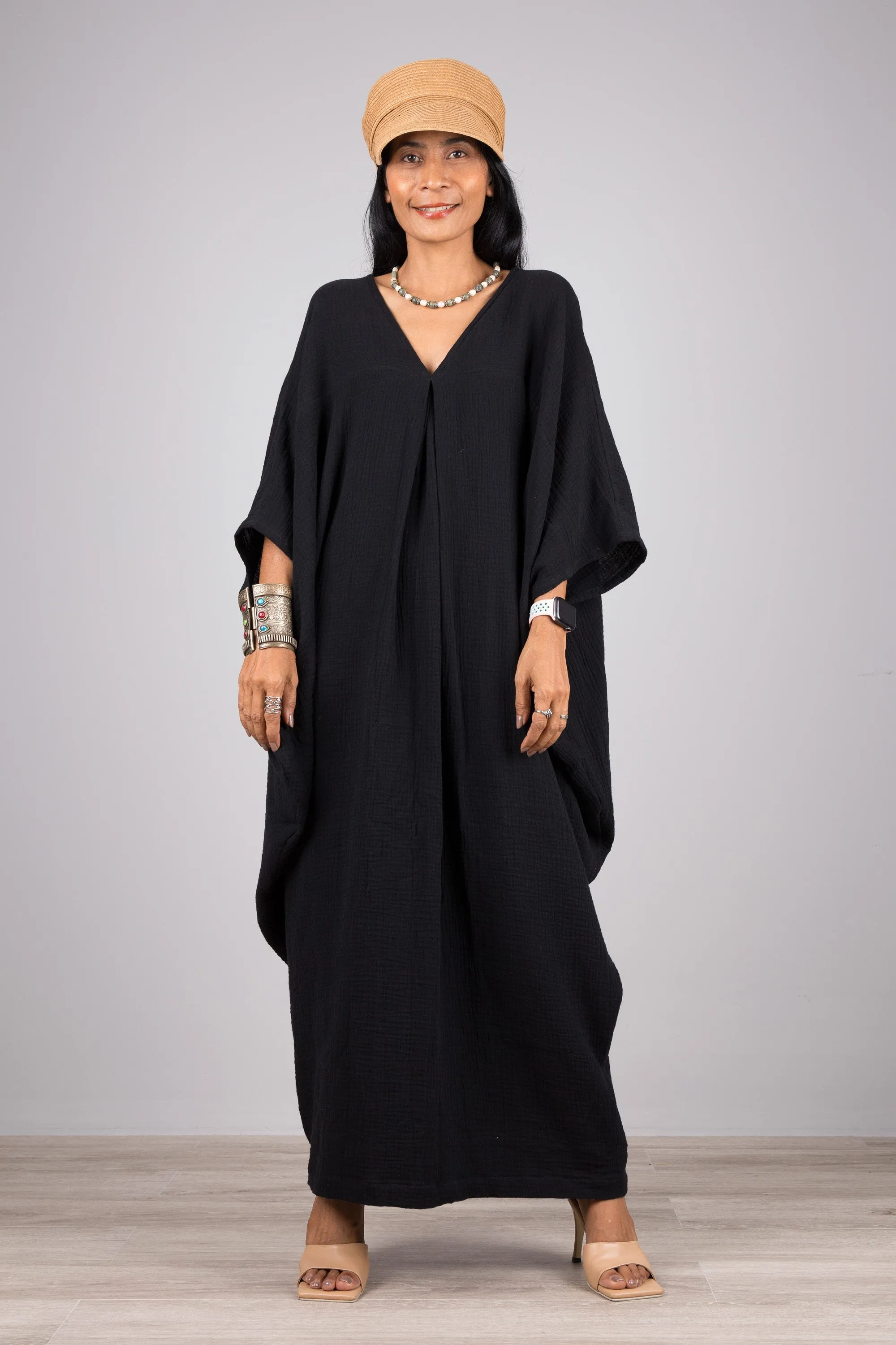 Black Cotton Gauze Kaftan dress