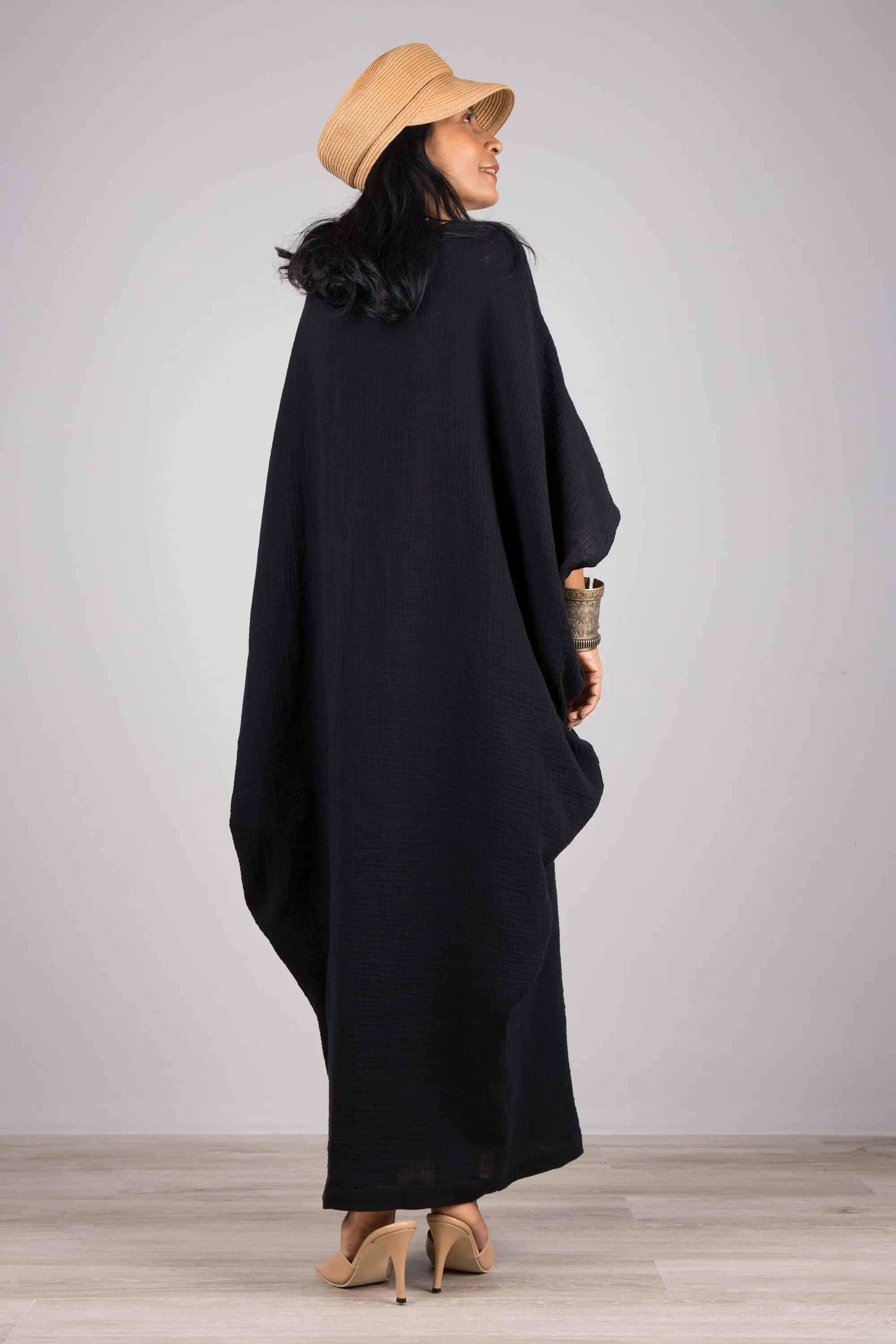 Black Cotton Gauze Kaftan dress