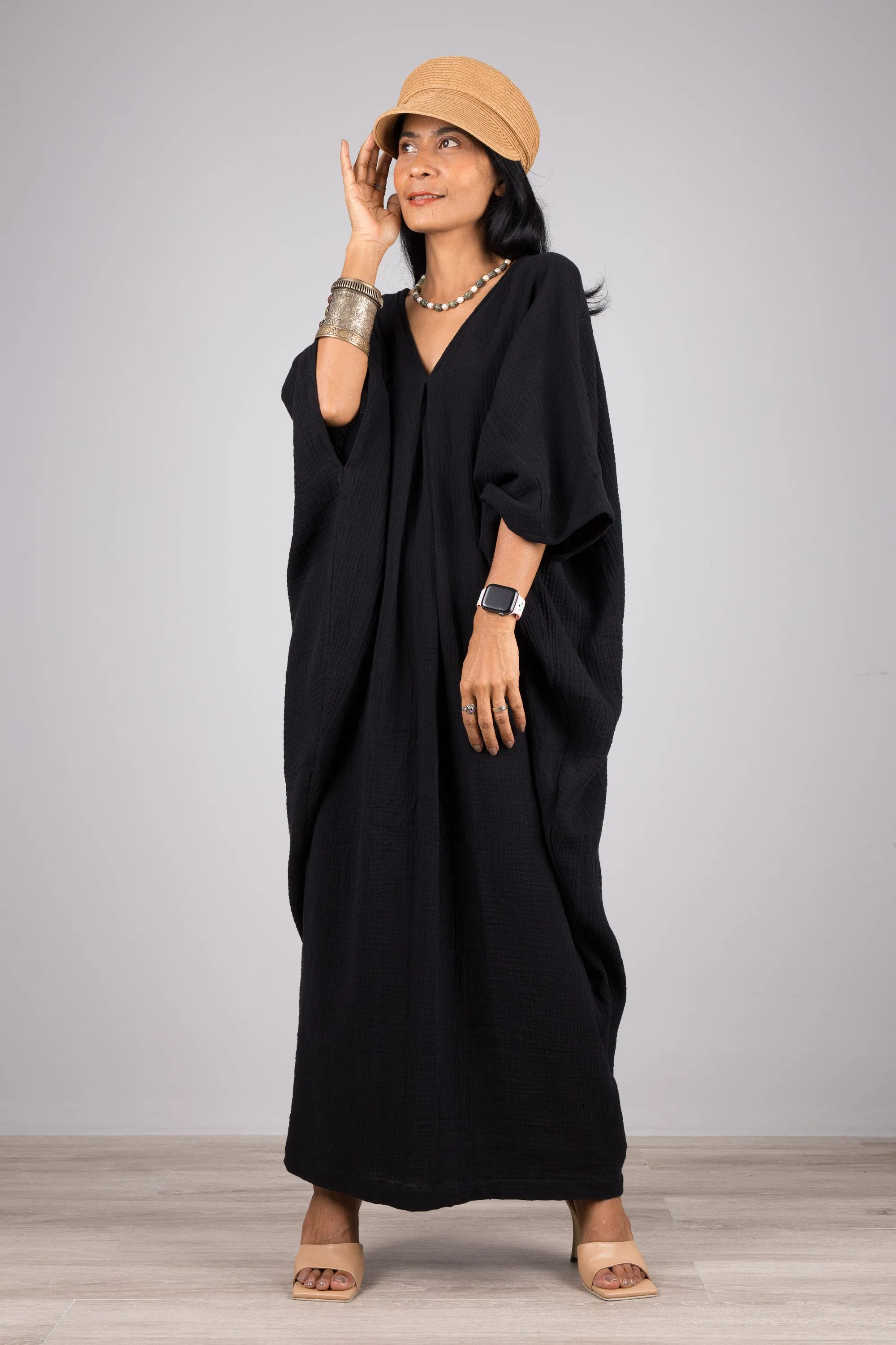 Black Cotton Gauze Kaftan dress