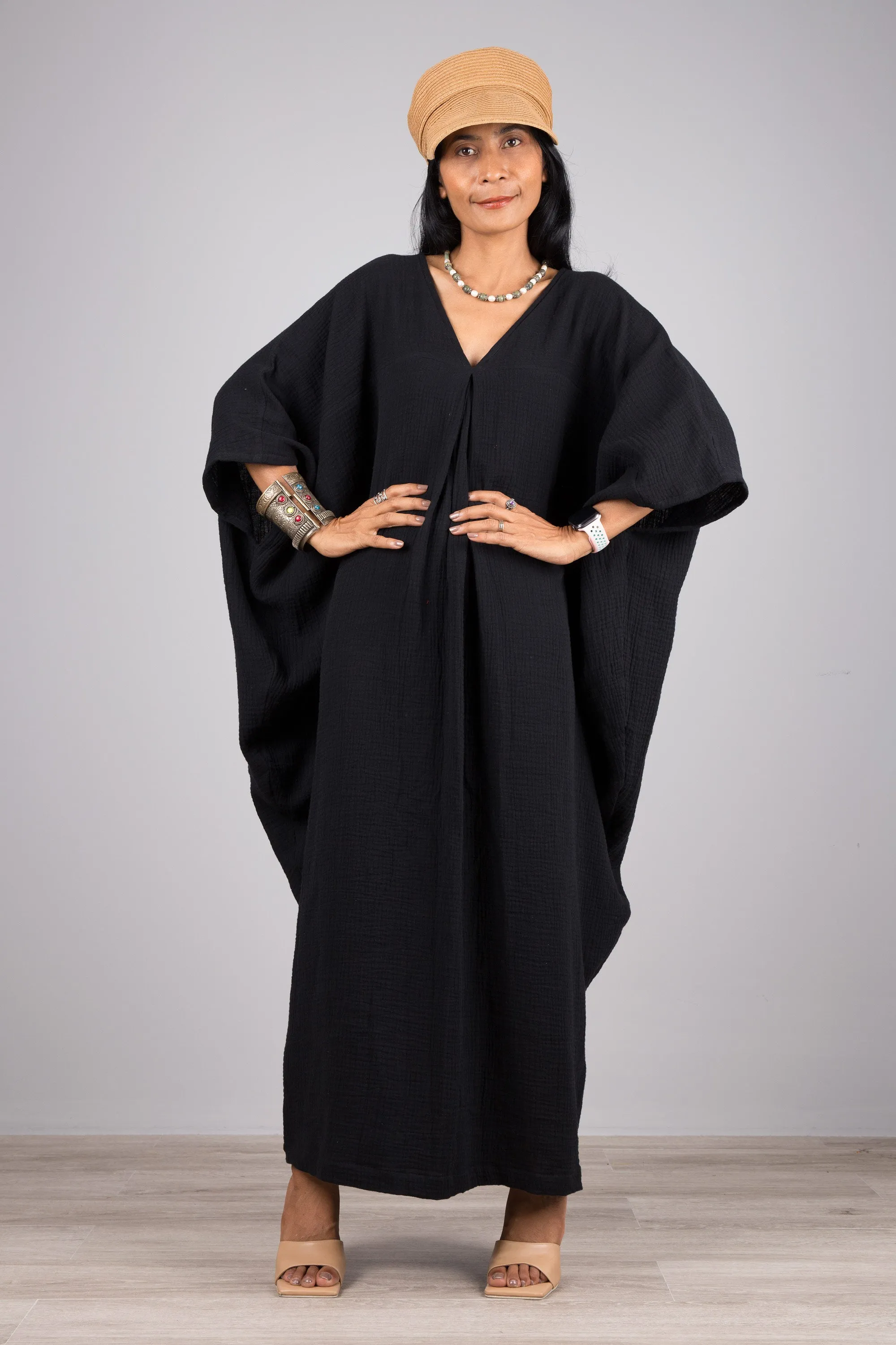 Black Cotton Gauze Kaftan dress