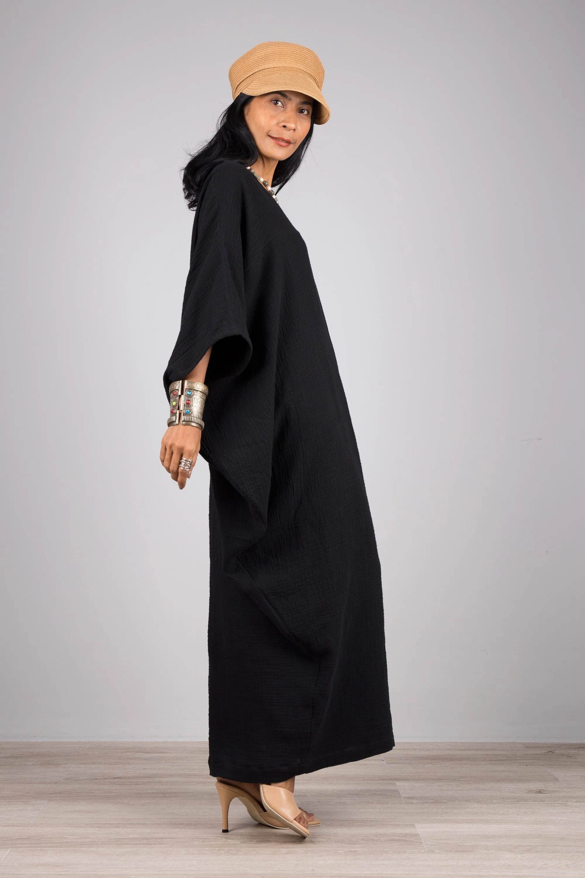 Black Cotton Gauze Kaftan dress