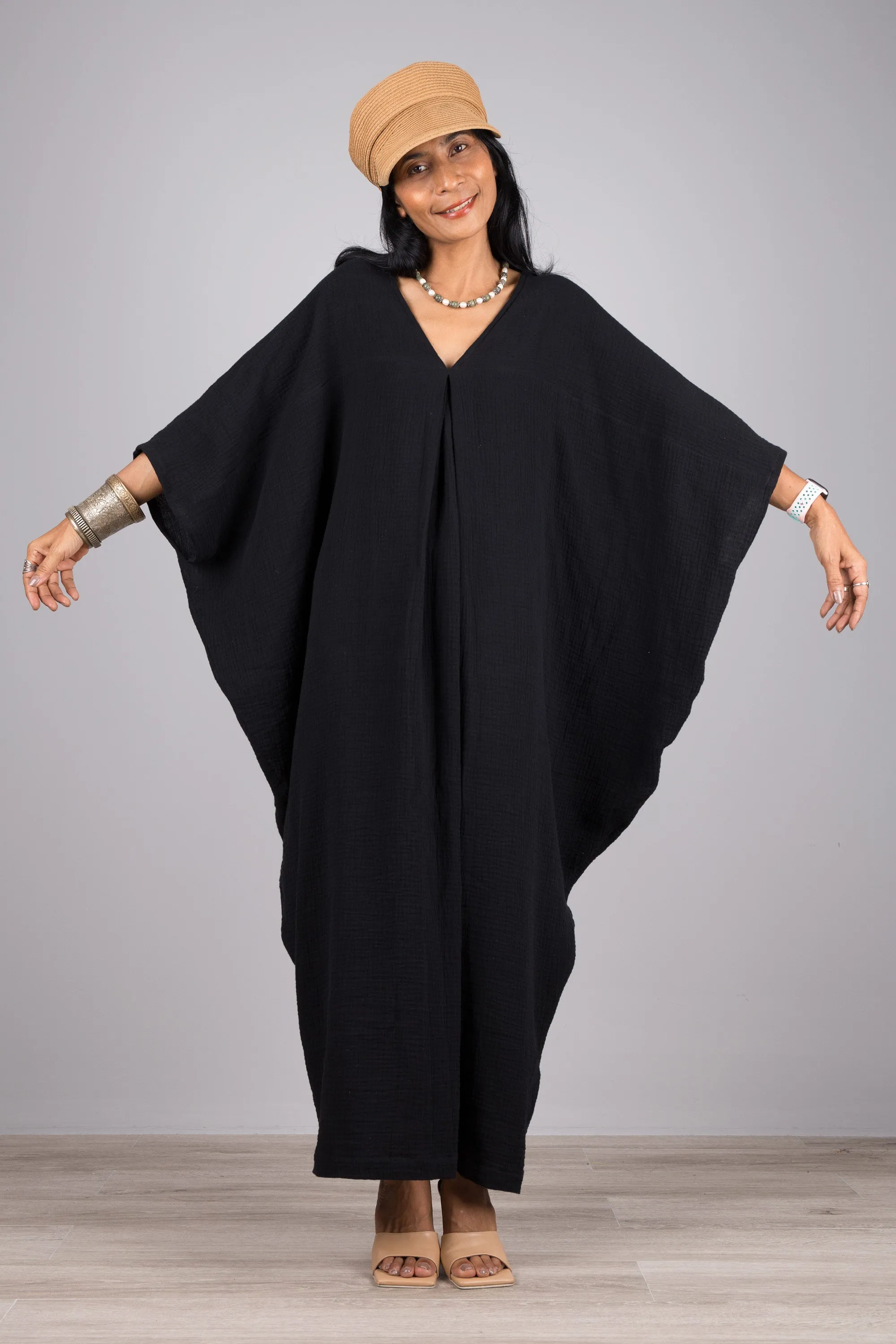 Black Cotton Gauze Kaftan dress