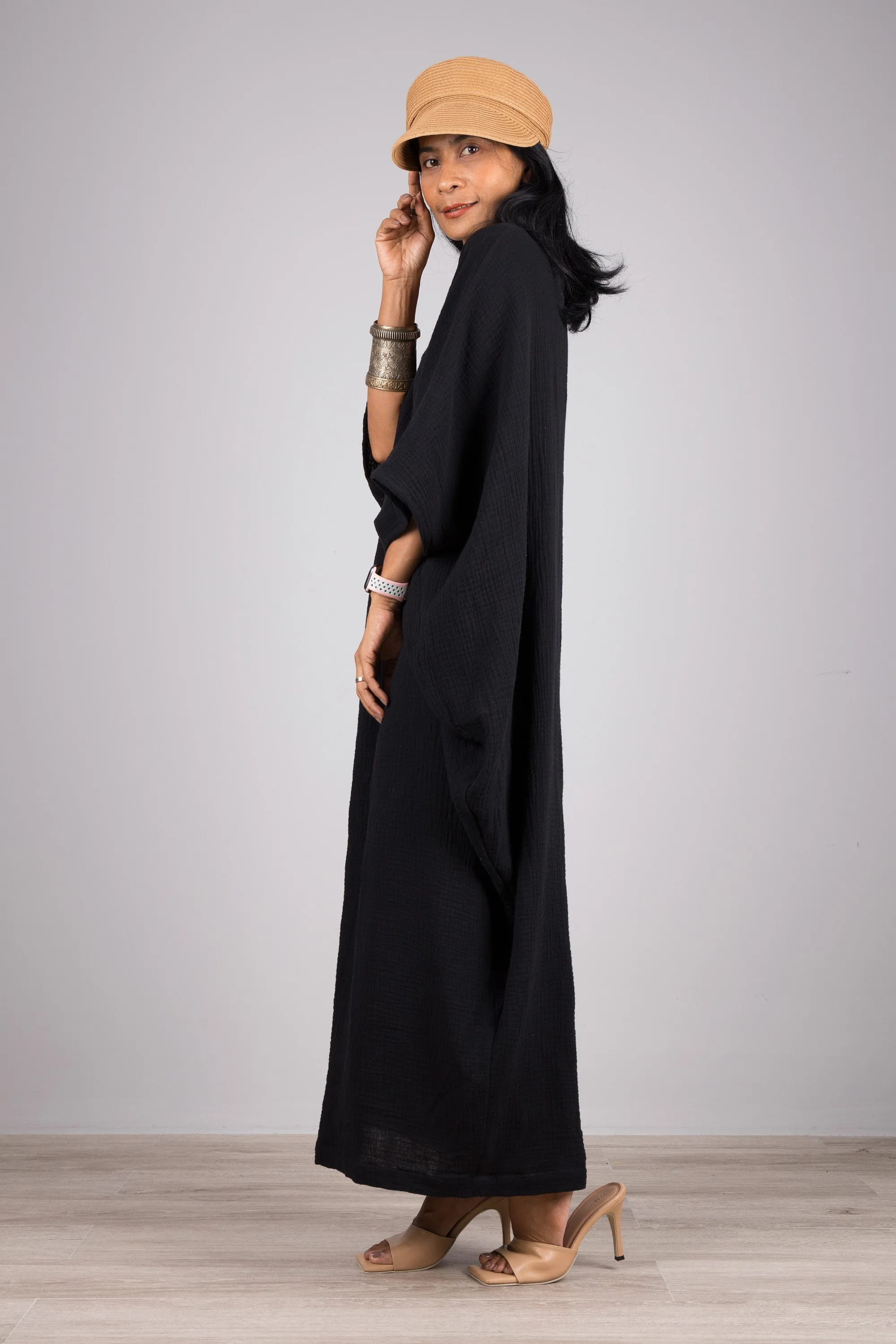 Black Cotton Gauze Kaftan dress