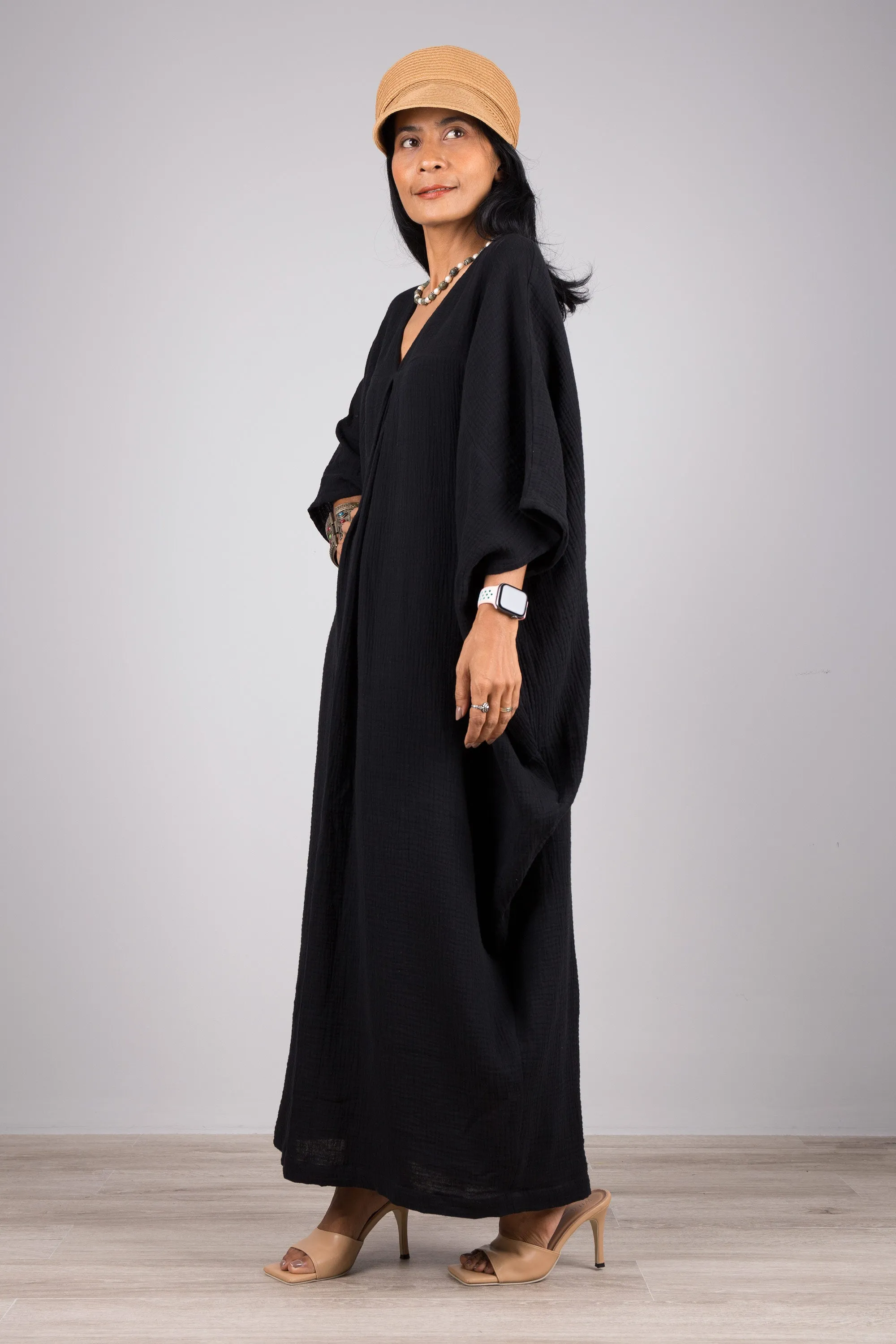 Black Cotton Gauze Kaftan dress