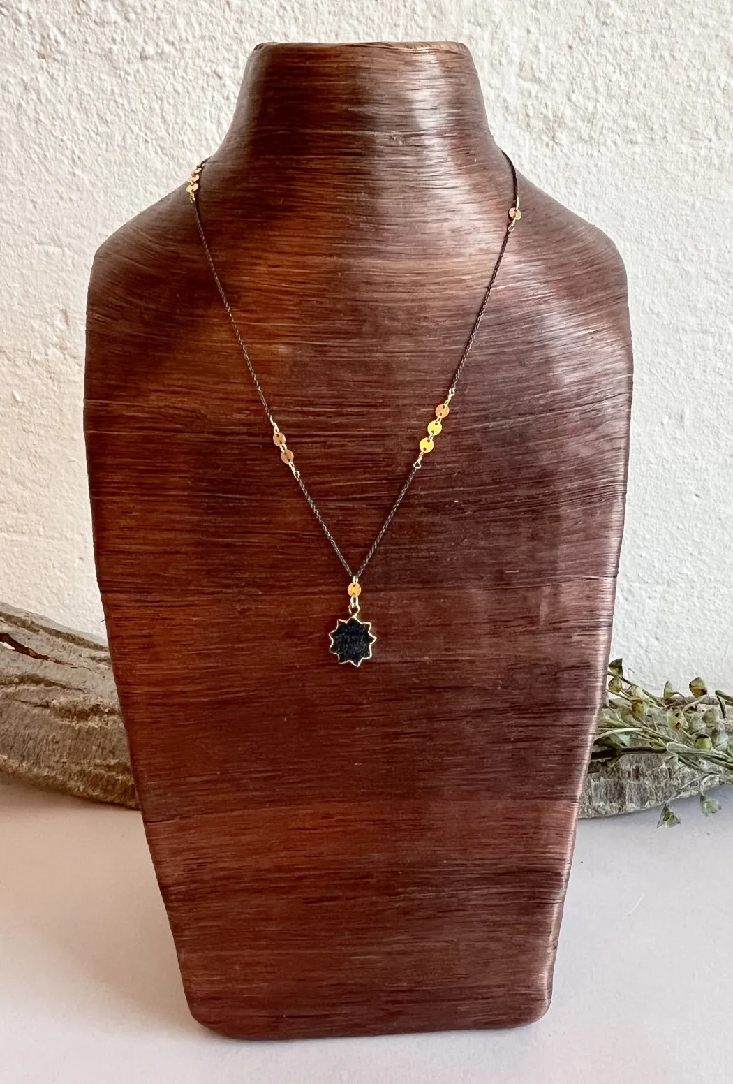 Black Druzy Glory Coin Necklace