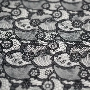 Black Paisley Lace Pattern on White Printed Spandex Fabric | Blue Moon Fabrics