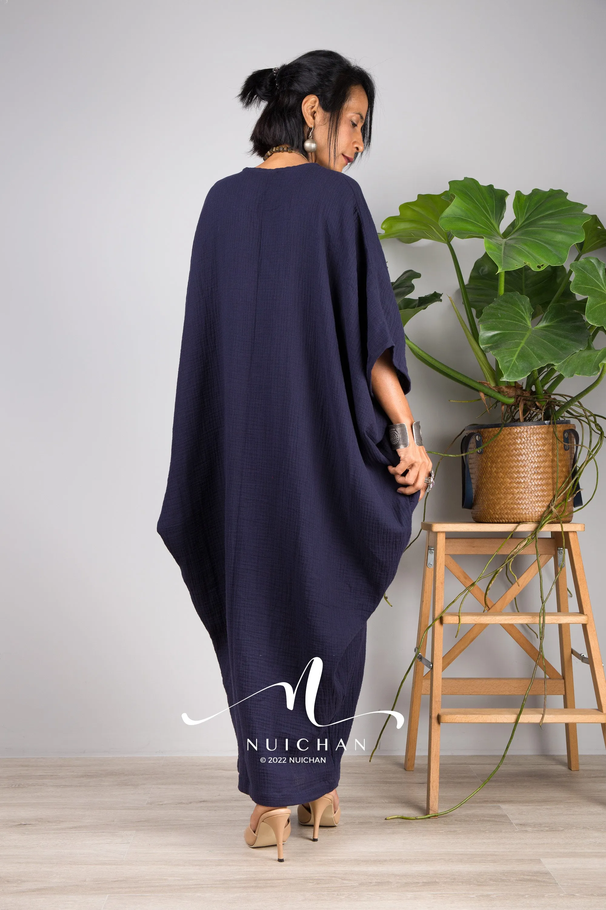 Blue Cotton Gauze Kaftan dress