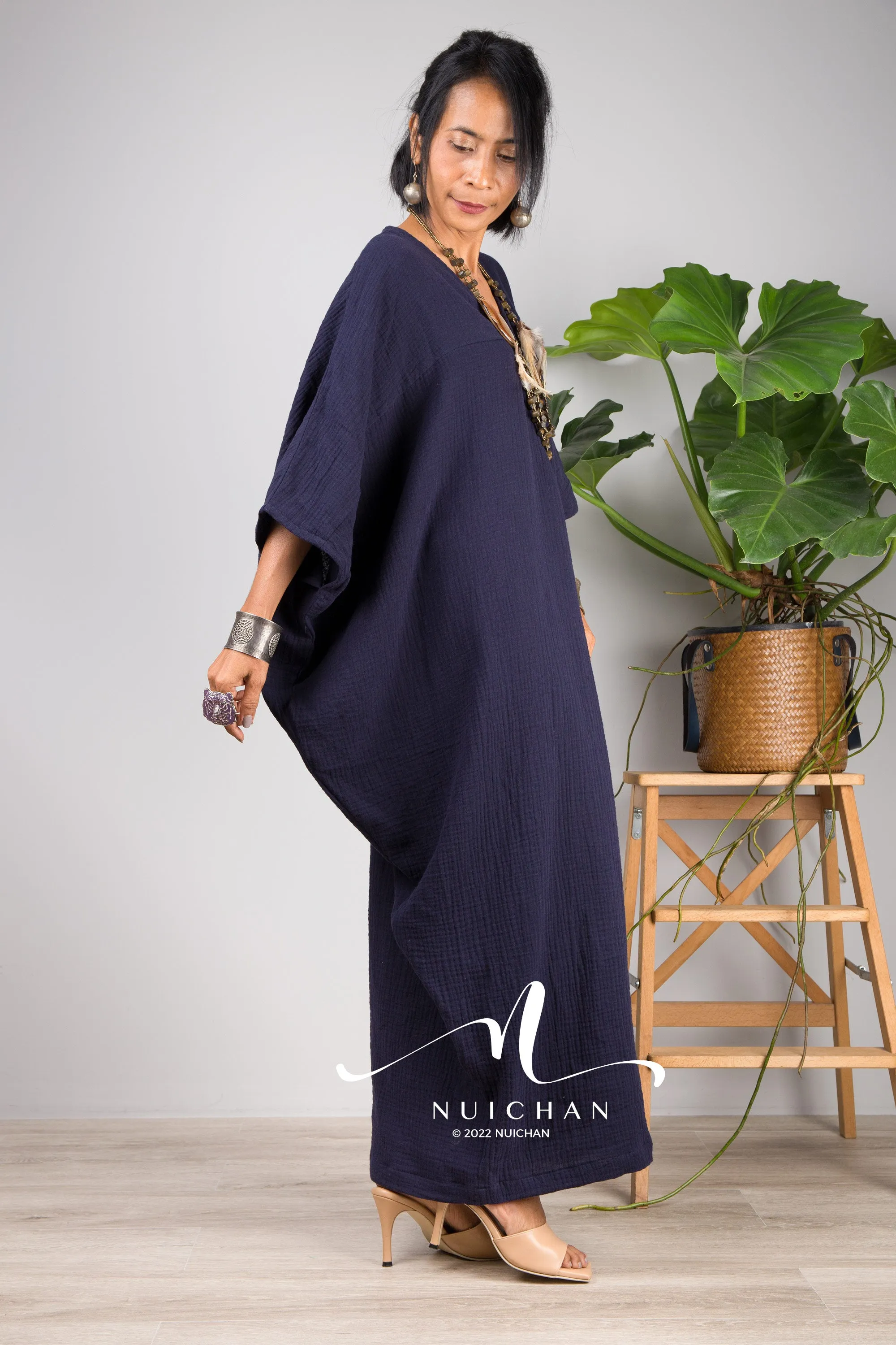 Blue Cotton Gauze Kaftan dress